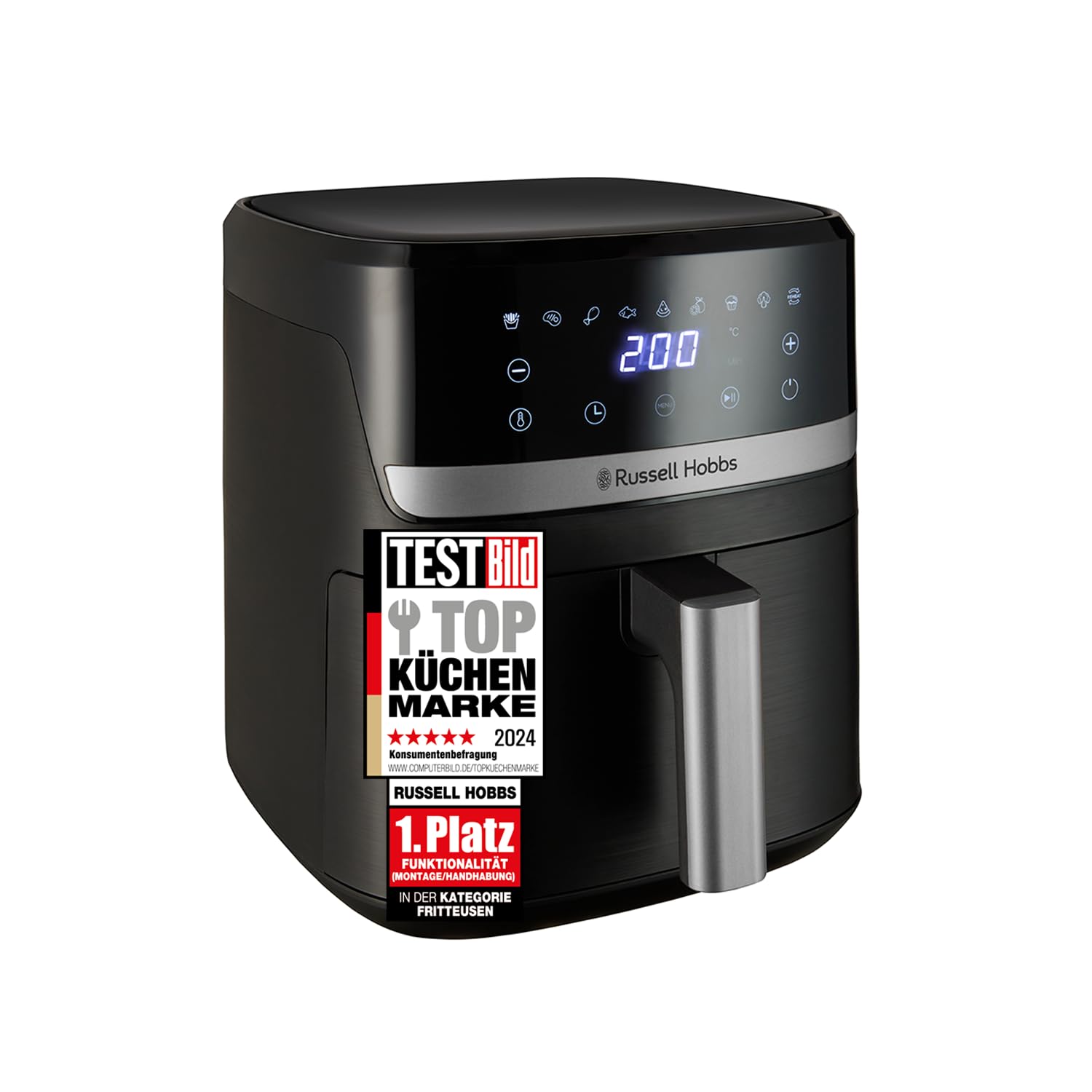 Russell Hobbs hot air fryer XL 5.5 l Rapid AirFryer (compact housing, very quiet) SatisFry (9 programs, dishwasher safe, deep fryer without oil, touch screen, grilling, baking) 27621-56
