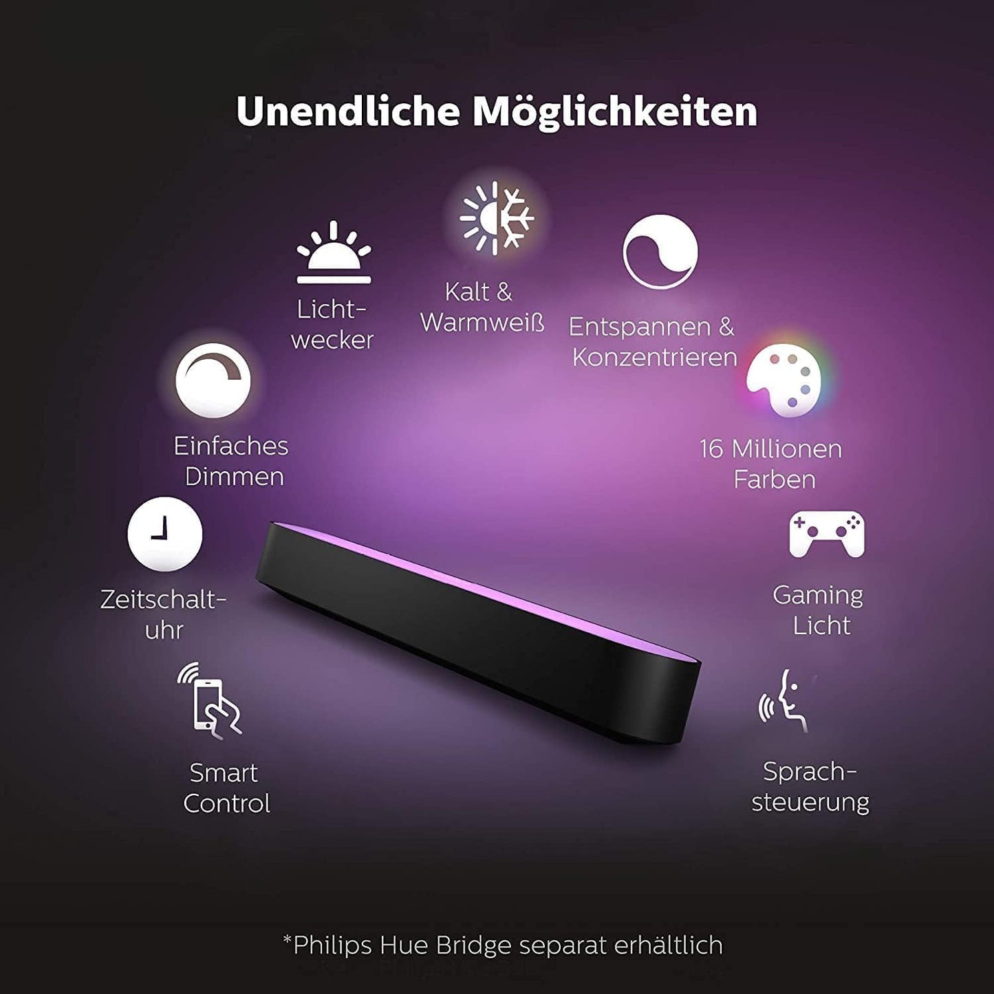 Philips Hue White & Color Ambiance Play Lightbar 2-pack basic set (500 lm), dimmable light columns with 16 million colors for TV backlighting, light control via voice or app, black - 7820230E7