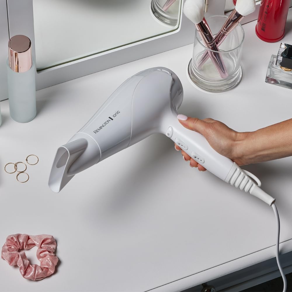 Remington Hair Dryer Ionic, 2200 Watt, White, With Diffuser and Styling Nozzle - 45767560100