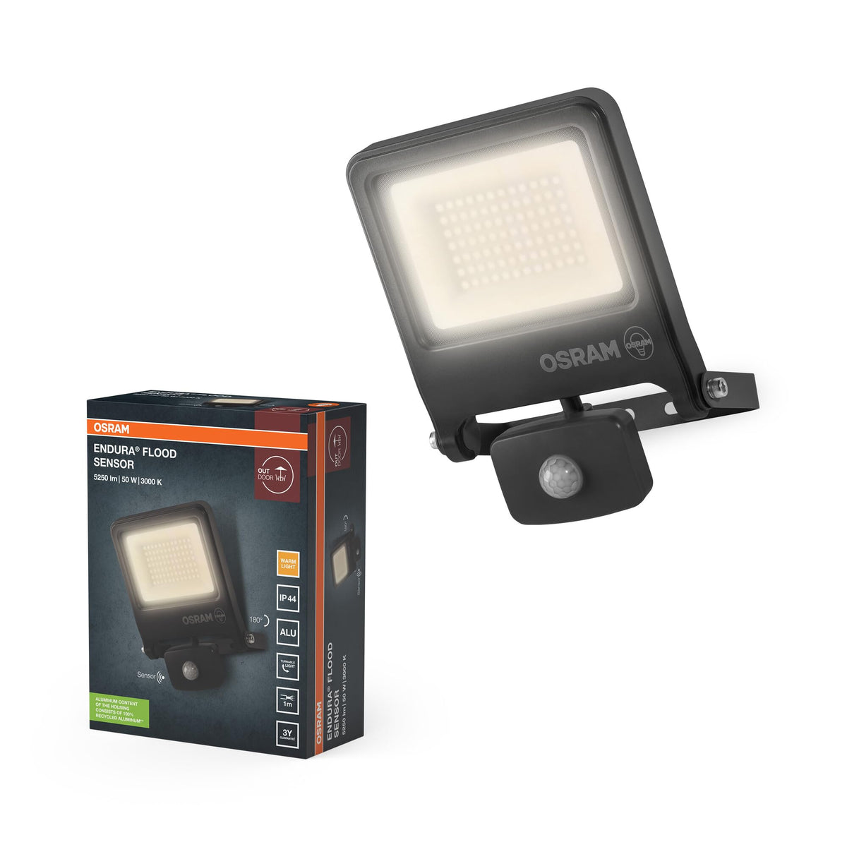 Osram ENDURA Flood Sensor Outdoor Spotlight 50W 3000K Gray IP65 - 4099854659577