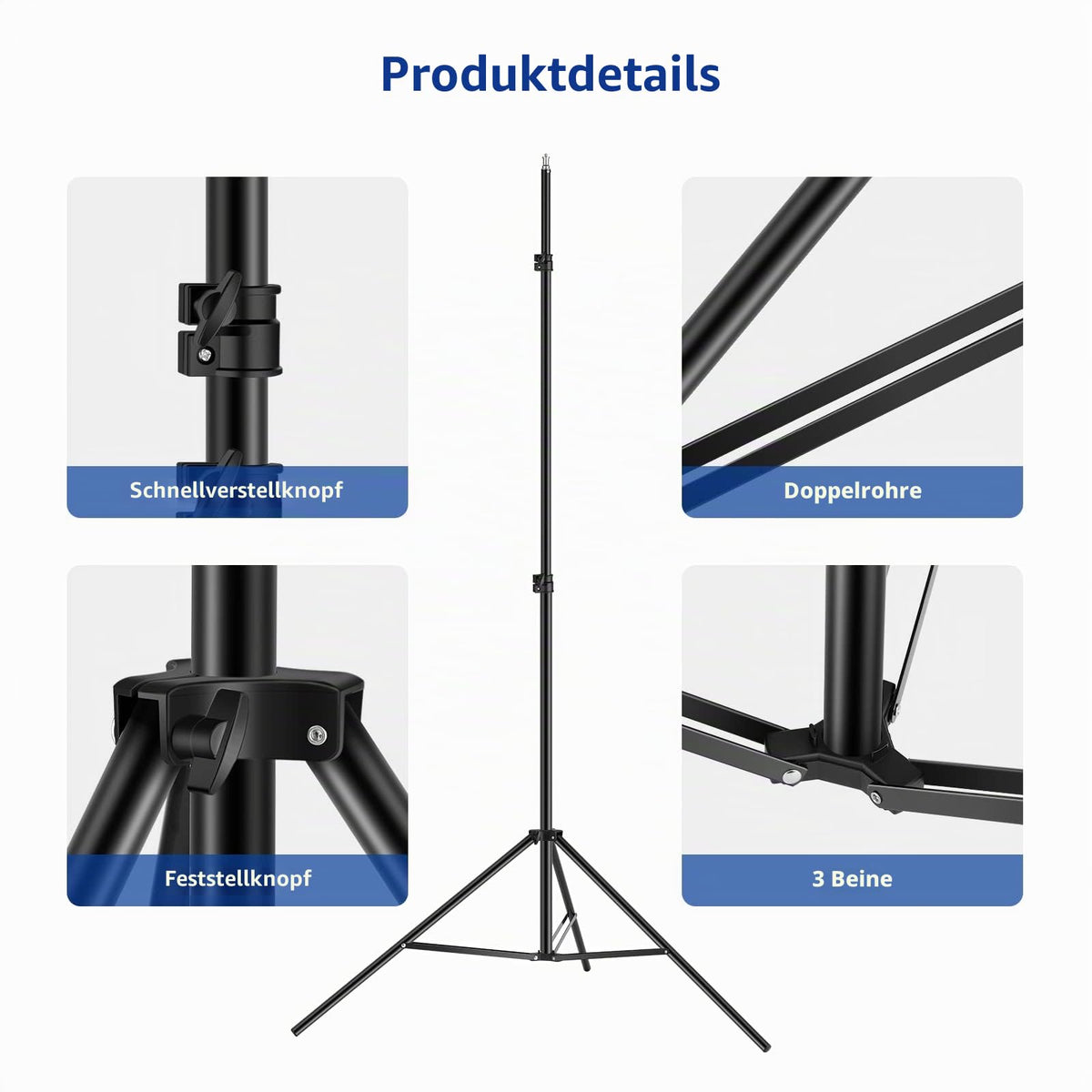 NEEWER T-Shape Background Support Stand Set, 2.6m high, adjustable tripod stand and 5 feet/1.5m wide crossbars with 6 spring clamps and 1 carrying bag for studio photo video photography. - 10100024