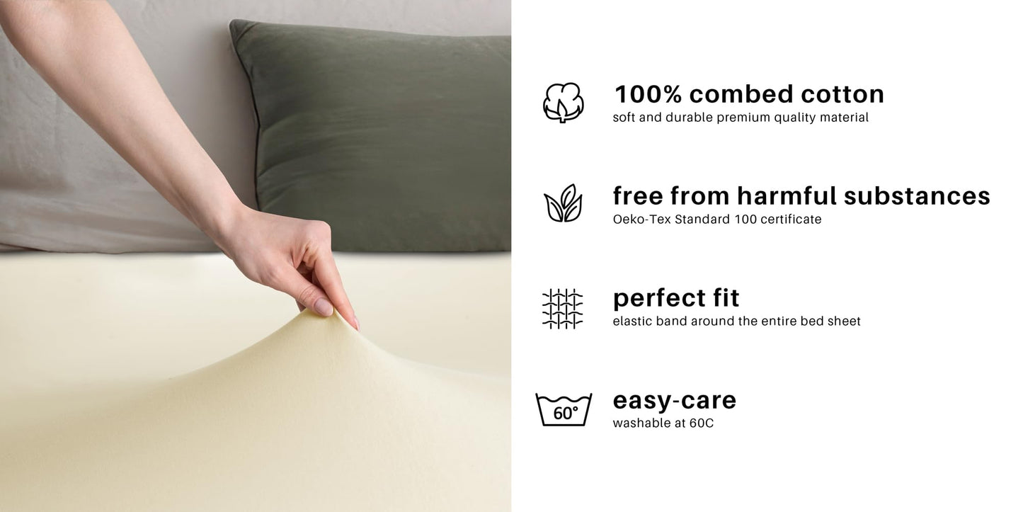 DecoKing fitted sheet 200x220 220x240 cm 100% combed cotton cream fitted sheets jersey box spring bed Amber 200 x 220 220 x 240