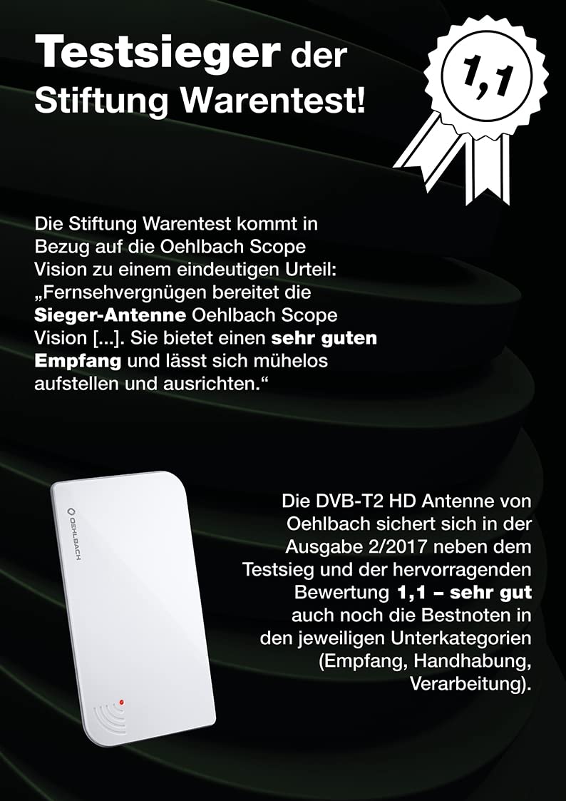 Oehlbach Scope Vision DVB-T2 HD antenna - digital indoor antenna - USB power - active DVB-T2 amplifier - indoor antenna, test winner - black - D1C17223