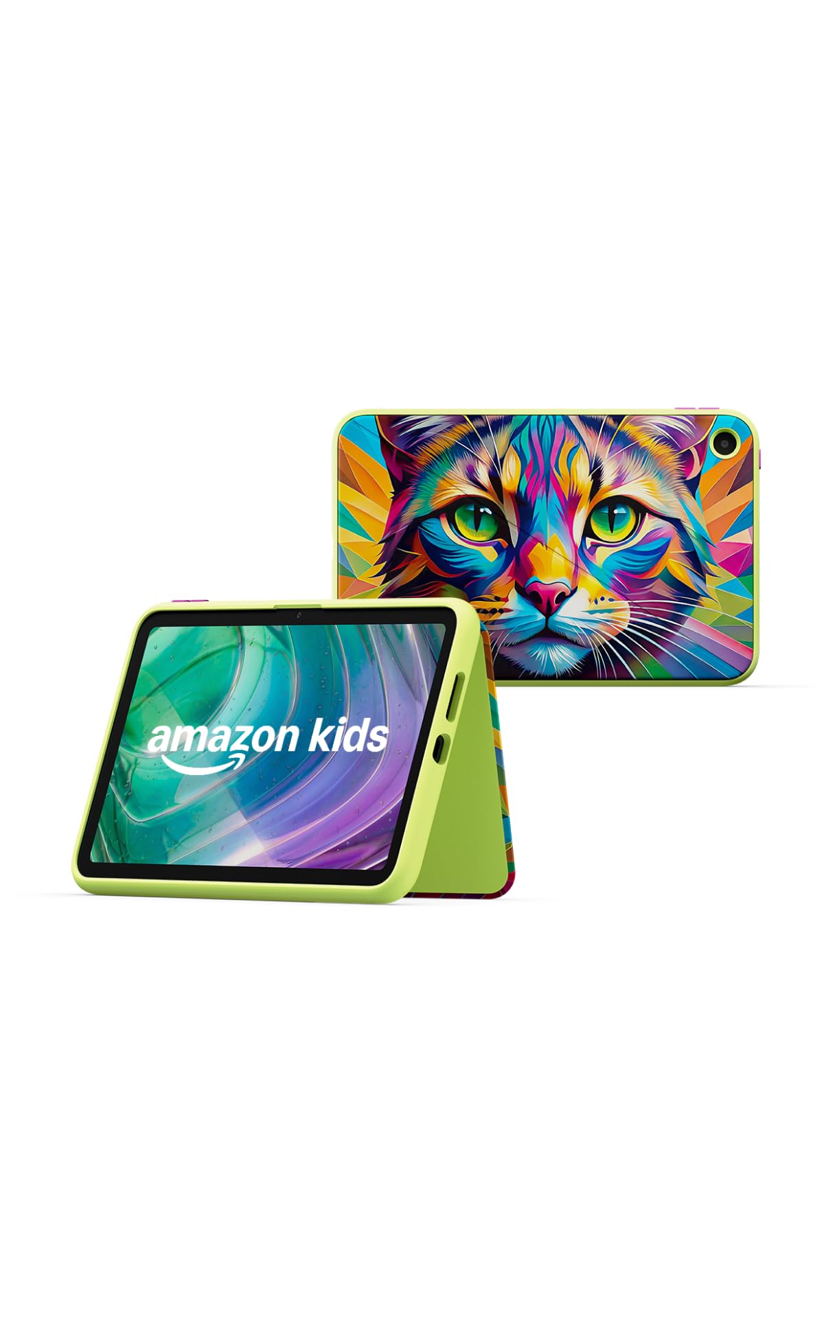 Tableta Amazon Kids 8 (cea mai recentă generație), pentru copii de la 6 ani, display HD de 8,7 inch, baterie pentru întreaga zi, 1 an Kids+ cu videoclipuri, aplicații, jocuri și cărți, inclusiv husă subțire (Pisica curcubeu) - RL3YT5