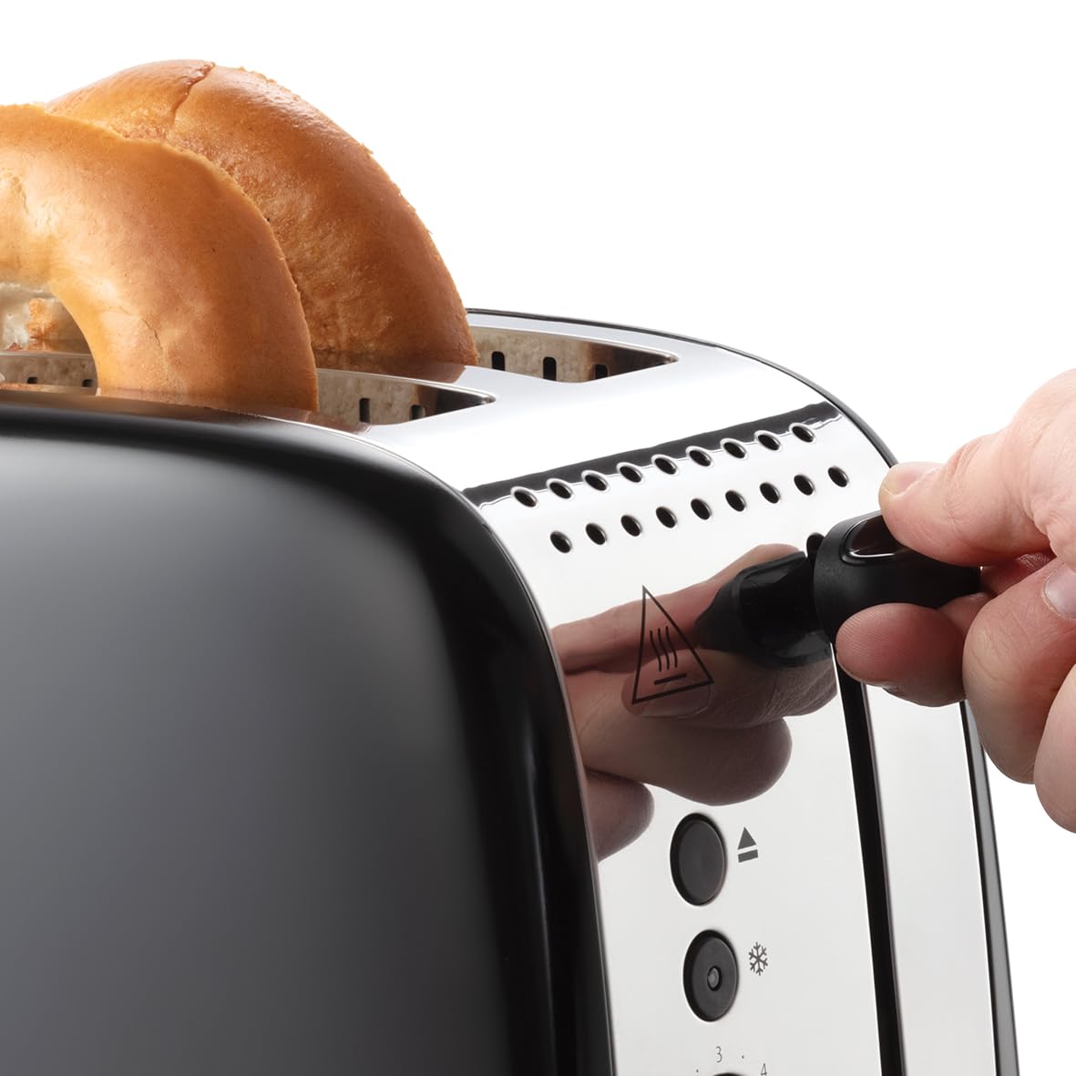 Russell Hobbs Toaster [for 2 slices] Colours Plus Stainless Steel Black (extra wide toast slots, includes bun warmer, 6 browning levels + defrost function, Lift & Look feature, 1600W) 26550-56