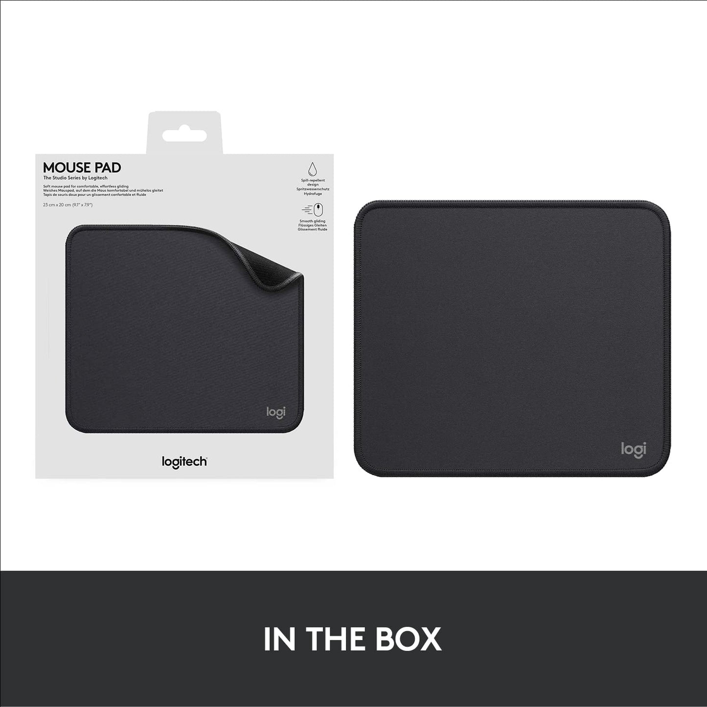 Logitech Mouse Pad - Studio Series, Computer Mouse Pad with Anti-Slip Rubber Base, Easy Gliding, Splash-Proof, Durable Materials, Portable, Fresh Modern Design - Gray - 956-000049