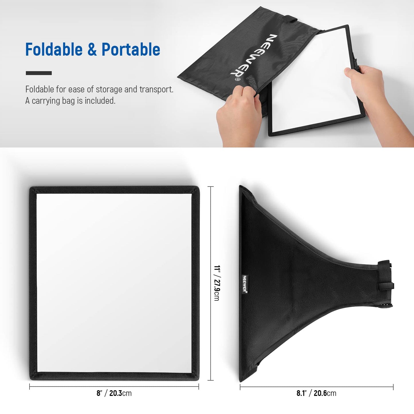 NEEWER Flash Diffuser Light Softbox 11" x 8", Universal Foldable with Storage Bag Compatible with Canon Nikon Sony Godox Yongnuo NEEWER speedlight - NS-1108