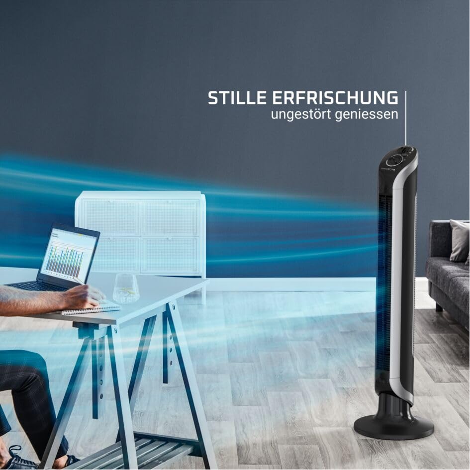 Rowenta VU6620 Eole Infinite tower fan | powerful | quiet at just 43 dB(A) | low energy consumption | 3 speeds | horizontal oscillation | Timer | Black - VU6620F2