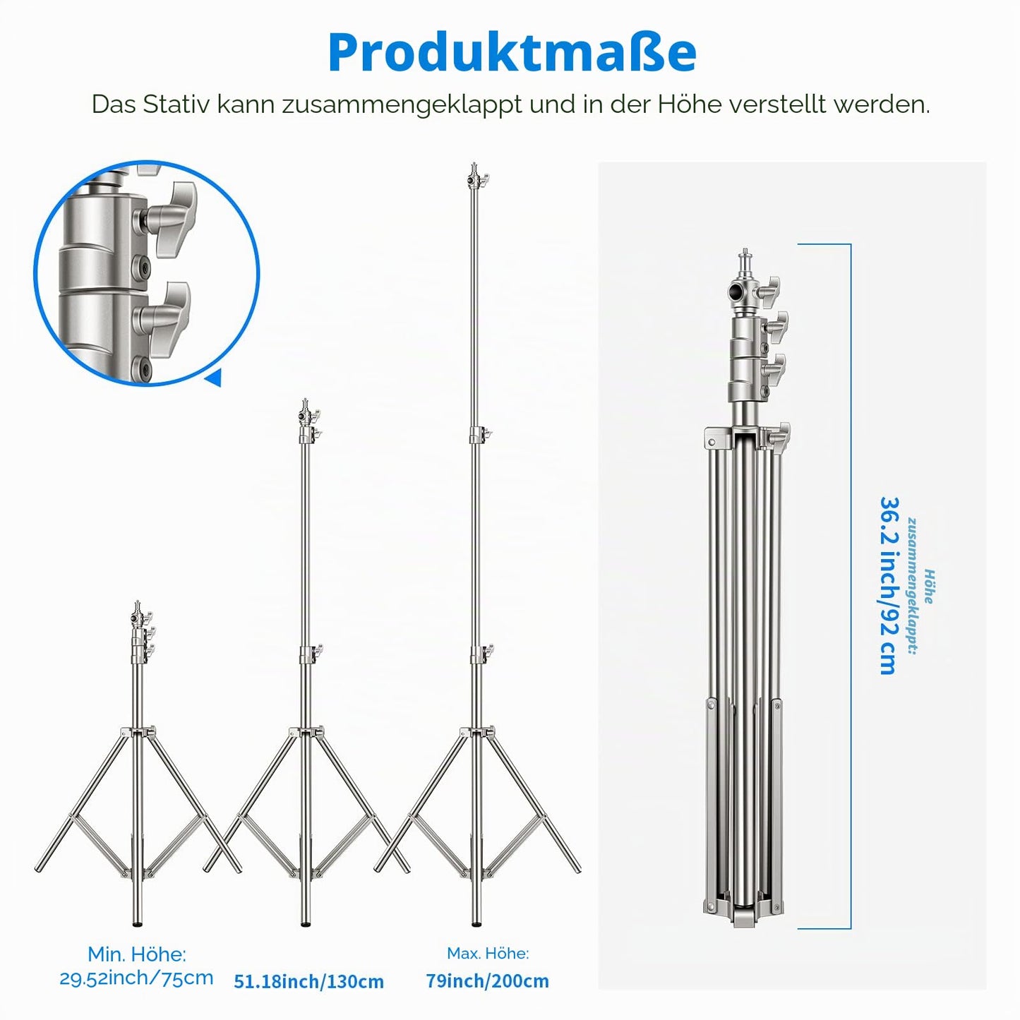 Neewer Stainless Steel Light Stand Silver 200cm Foldable Portable Heavy Duty Stand for Studio Softbox, Monolight and Other Photography Equipment (Pack of 2) - ST-200SS