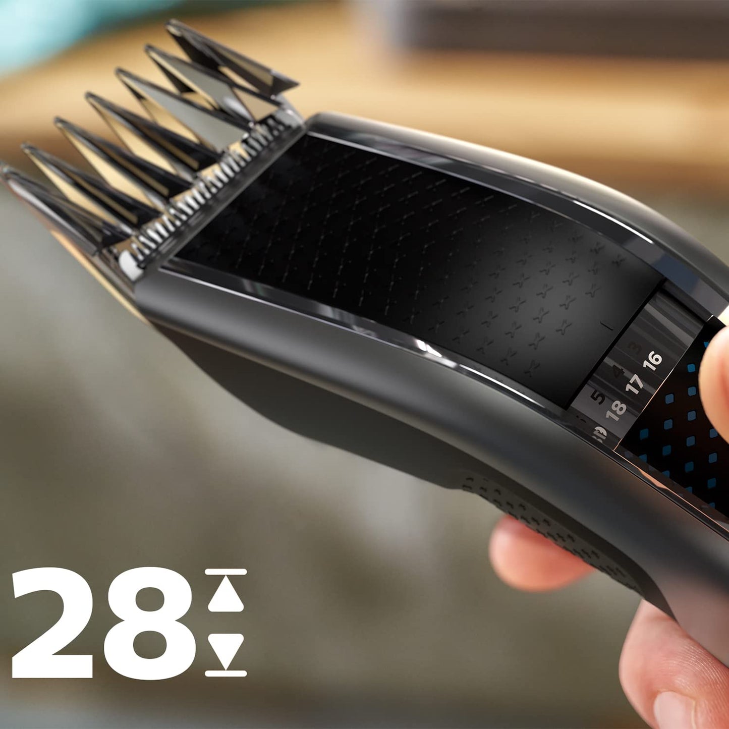 Philips Hair Clipper Series 5000, hair trimmer with Trim-n-Flow Pro technology, 28 length settings, 90 min battery operation with 1 hour charging time, fast, even haircut (model HC5650/15)