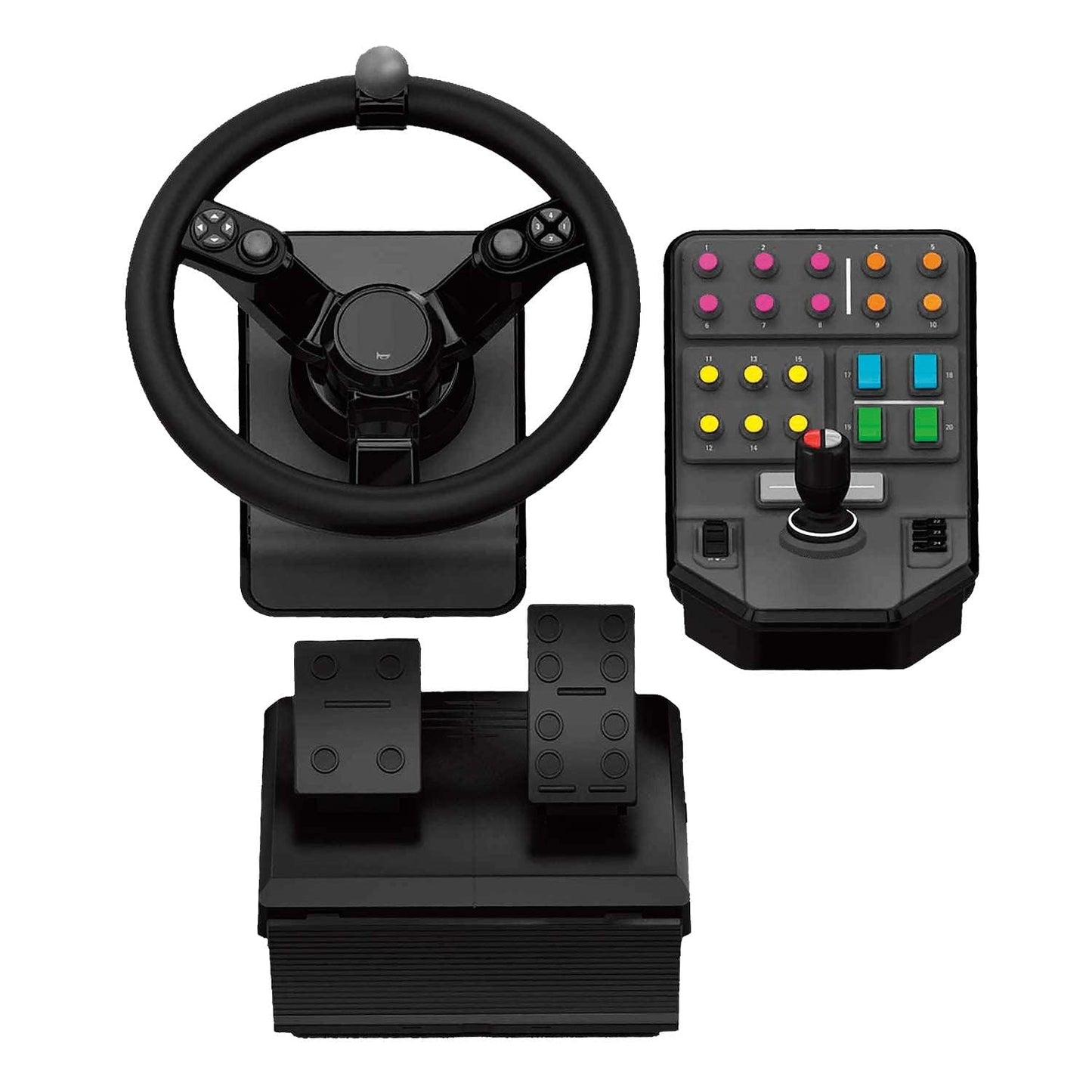 Logitech G Saitek Farm Sim Controller, Farming Simulator Bundle consisting of steering wheel, control console, gas and brake pedals, 900° steering range, 38+ buttons, USB port, PC/Mac - black - 945-000063