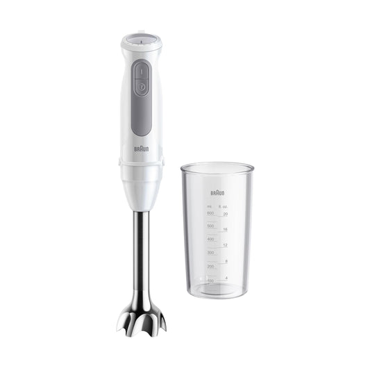 Braun hand blender MultiQuick 5 MQ 50001 M, 1000W, 21 speed levels + turbo, stainless steel puree foot, Easy Click System, SplashControl, incl. 600ml cup, white - MQ50001M