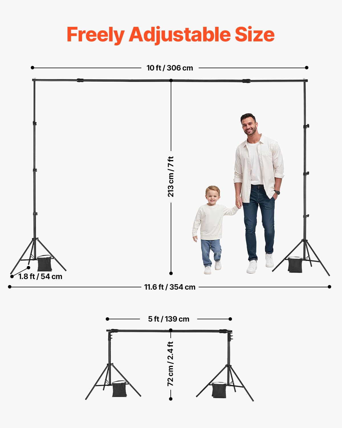 VEVOR Background Stand Adjustable Photo Background Stand (Background Cloth: 213x300cm), Portable Background Stand with Poles, Screen Stand for Product Photography Studio Photography - BJJ-0710