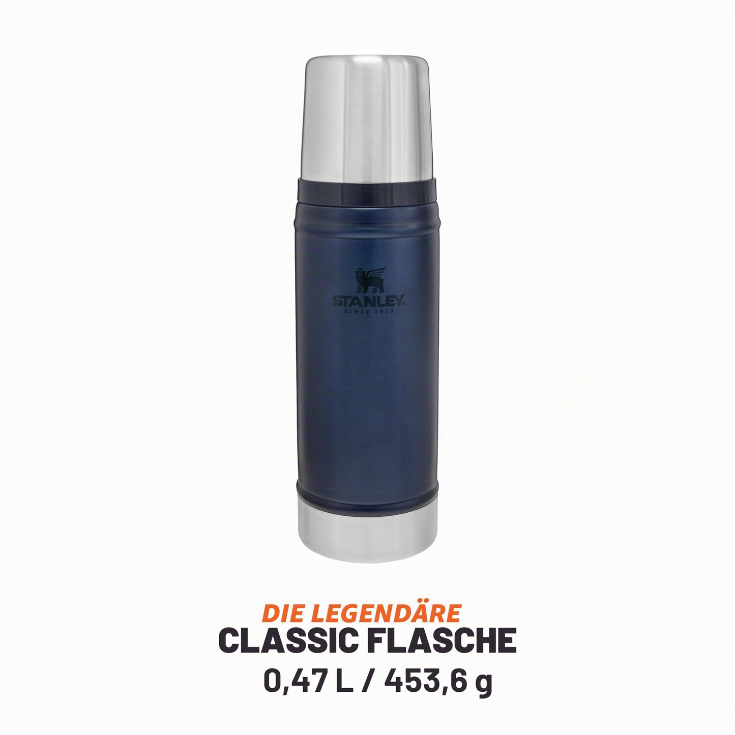 Stanley 1913 Classic Legendary Thermos Bottle 473 ml - Thermos Keeps Hot or Cold for 15 Hours - Stainless Steel Thermos Flask - BPA Free - Dishwasher Safe - Nightfall - 10-01228-088