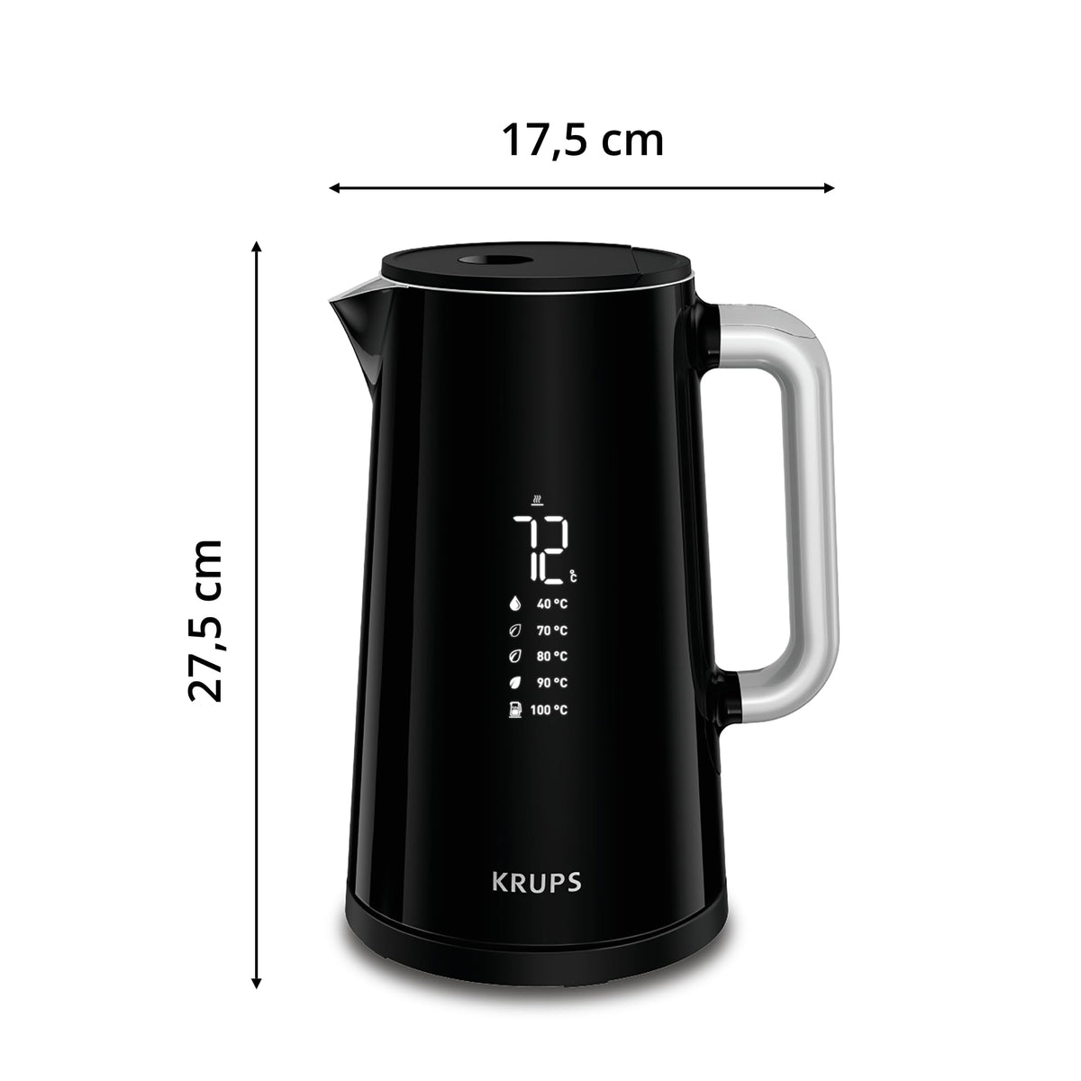 Krups Smart'n Light Fierbător de apă, 5 temperaturi, capacitate de 1,7 litri, interior din oțel inoxidabil, dublu perete, negru, BW801810