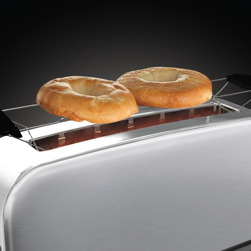 Russell Hobbs Toaster [Long Slot for 2 Slices / 1 Wide Slice of Bread] Adventure Stainless Steel (extra wide toast slot, includes bun attachment, 6 browning levels + defrost function, 1000W) 21396-56