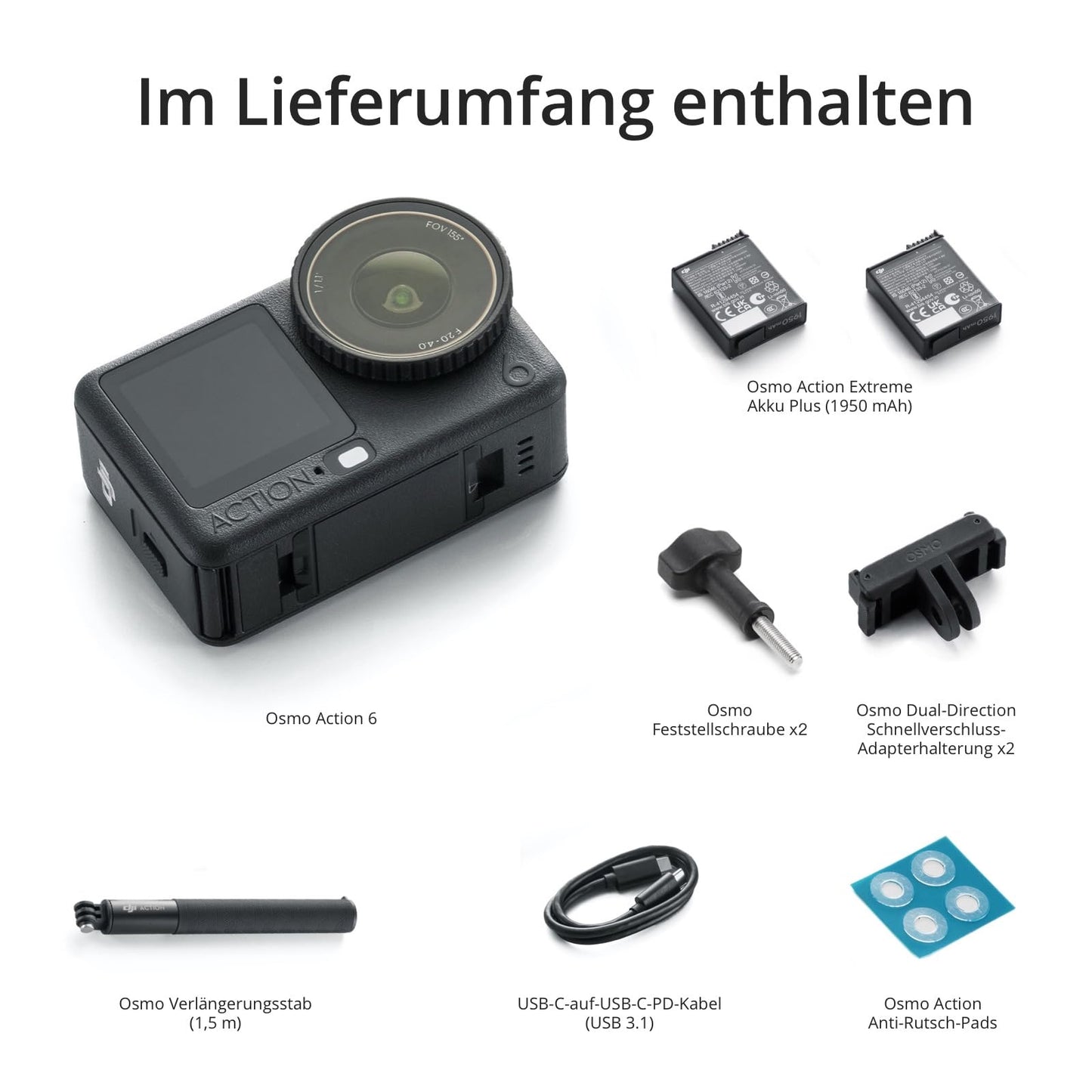 DJI Osmo Action 6 Capture More Combo, action cam with 1/1.1-inch square sensor, variable aperture from f/2.0-f/4.0, extension rod (1.5 m), 8K action cam - ideal for versatile shooting scenarios - 6937224146723