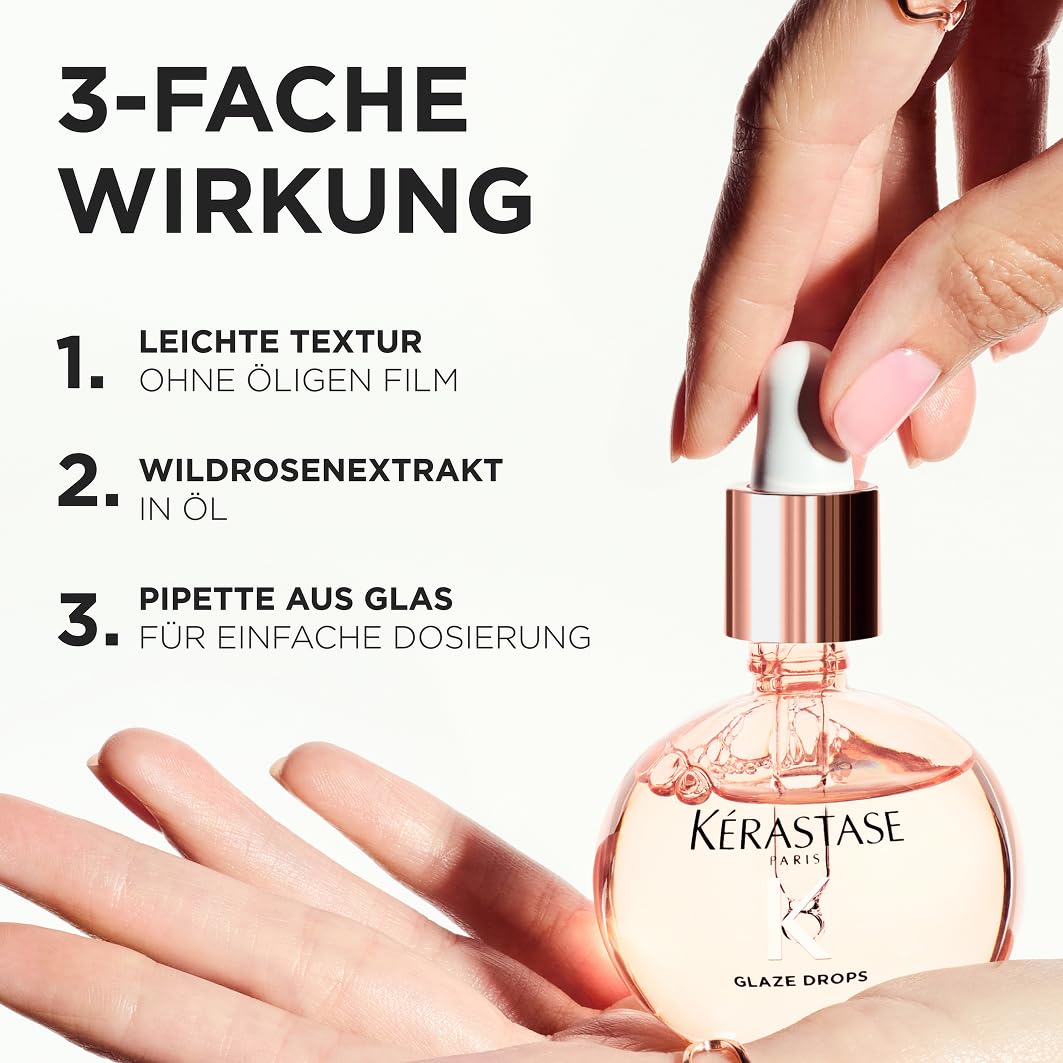 Kérastase Gloss Absolu Glaze Drops, Lightweight hair oil for long, frizz-prone hair, with wild rose oil, for ultimate shine & smoothness, 45ml - 3474637285012