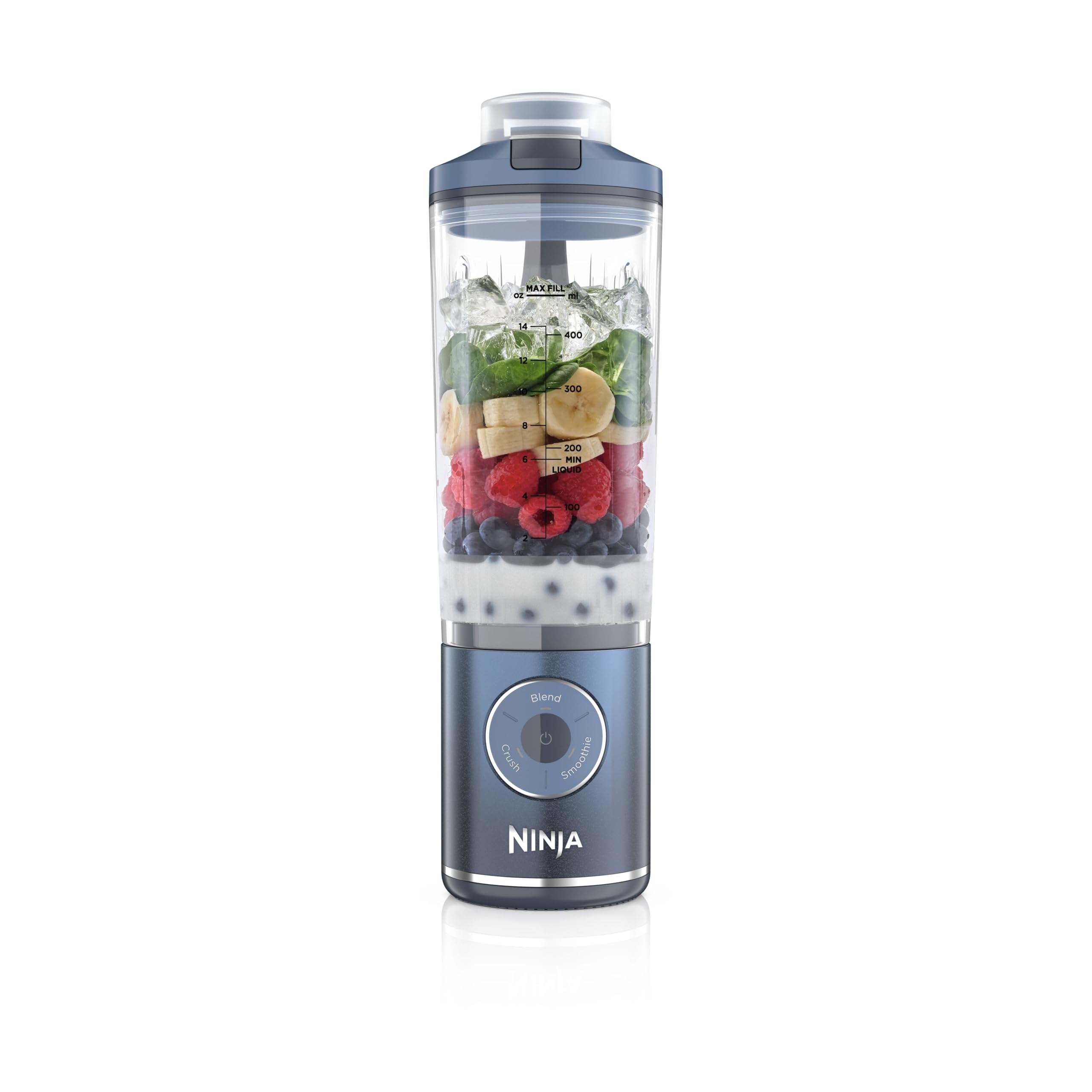 Blender/Smoothie Maker portabil Ninja Blast Max, 570 ml, reîncărcabil, cană de mixare și capac etanș, 3 funcții, Smoothie-uri, shake-uri proteice, Navy BC251EUNV