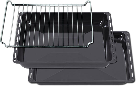 ICQN baking tray & grid set 445 × 375 × 25 & 50 mm, compatible with Bauknecht, Indesit, Whirlpool Group & Algor, enameled baking trays & chrome-plated grid for oven & stove - 445-set-25-50-grillOT02