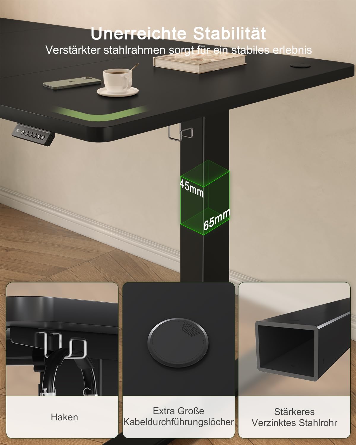 JUMMICO Birou reglabil pe înălțime cu port de încărcare USB, birou reglabil electric 140 x 60 cm, masă stand-sit, birou standing, masă computer reglabilă, birou standing, negru - 0403