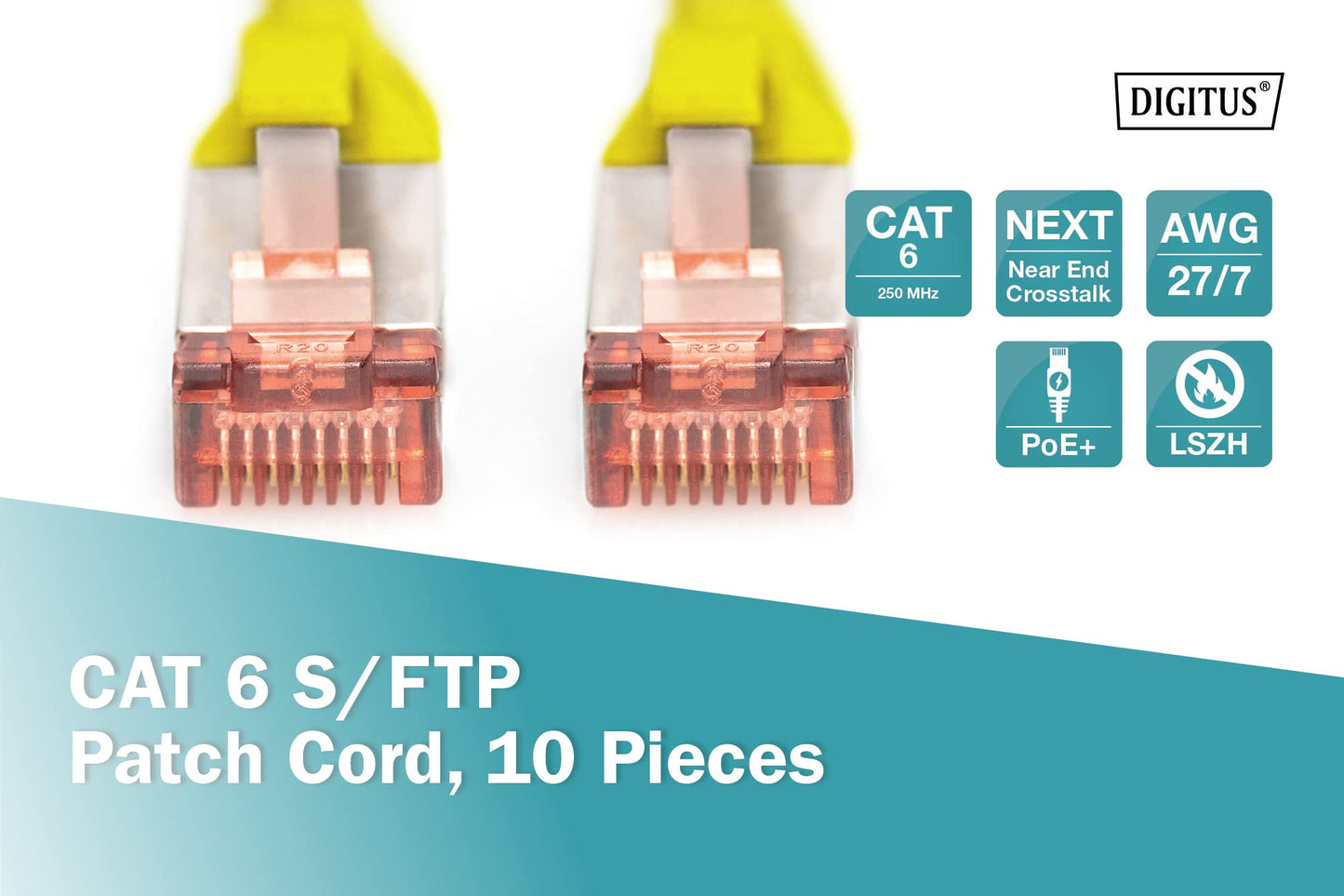 DIGITUS LAN cable Cat 6 – 3 m – 10 pieces – S/FTP shielded – yellow - DK-1644-030-Y-10