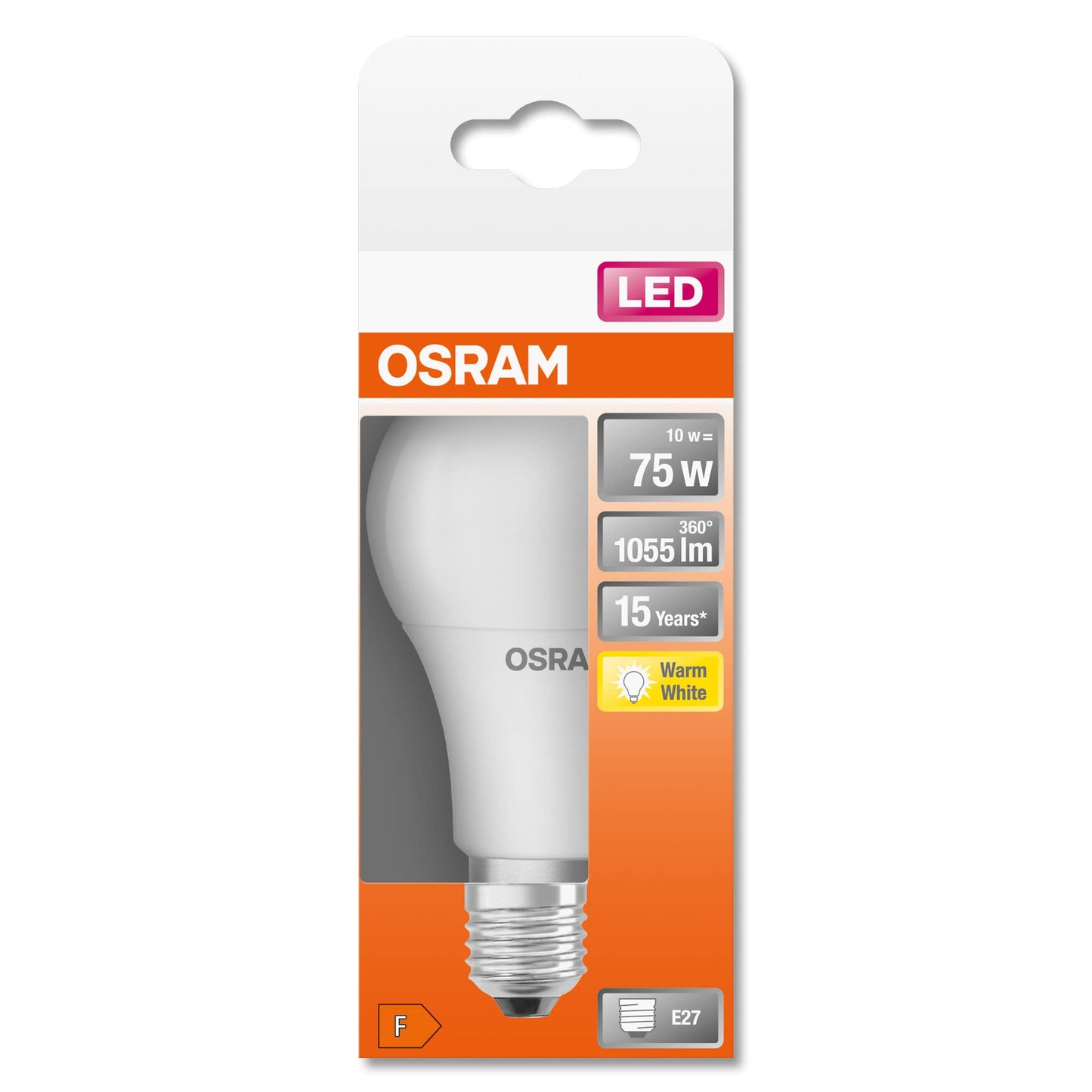 Osram LED Star Classic A, base: E27, not dimmable, warm white, replaces a conventional 75 watt lamp, matt, pack of 6 - 4058075588608