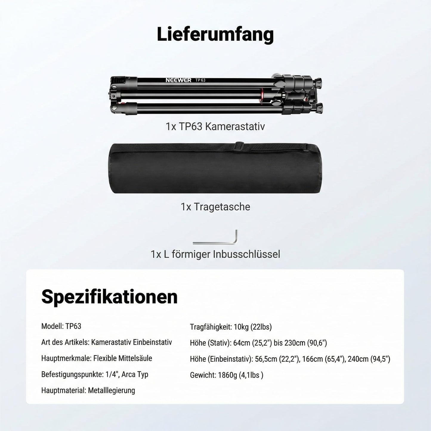 NEEWER 90 inch high horizontal camera tripod monopod with ball head, metal DSLR video travel tripod, Arca type quick release plate and inverted legs, maximum load 10kg/22lbs, TP63