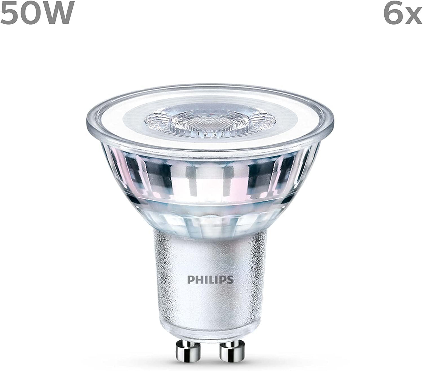 Philips LED Classic GU10 lamps pack of 6 (50 W), reflector LED spots with warm white light, energy-saving lamps with a long useful life, warm white - 929001215237
