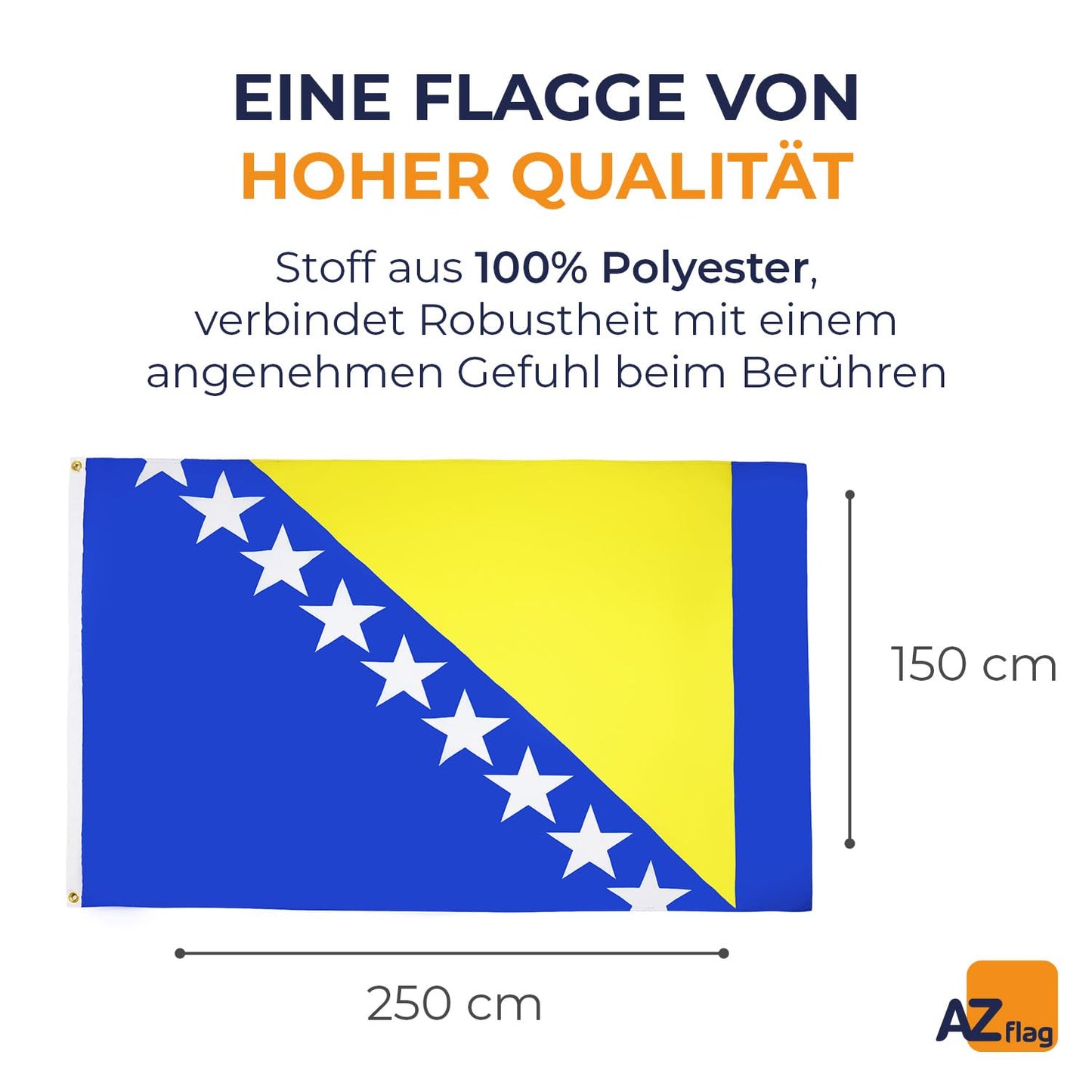 AZ FLAG - Bosnia and Herzegovina Flag - 250x150 cm - Bosnian Large Flag 100% Polyester with Brass Eyelets - 300g - K_28