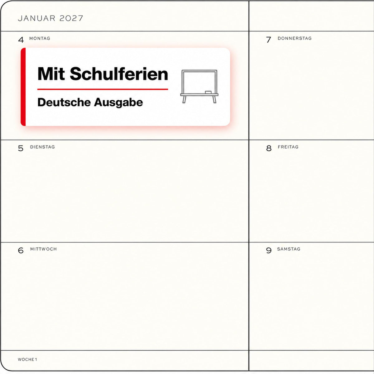 LEUCHTTURM1917 Calendar săptămânal 2027 Mediu (A5) - Germană, Indigo, Copertă moale, 145 x 210 mm, 12 luni - ianuarie-decembrie 2027, 1 săptămână pe pagină dublă, hârtie de 80 g/m² cu compatibilitate ridicată cu cerneală - 400132