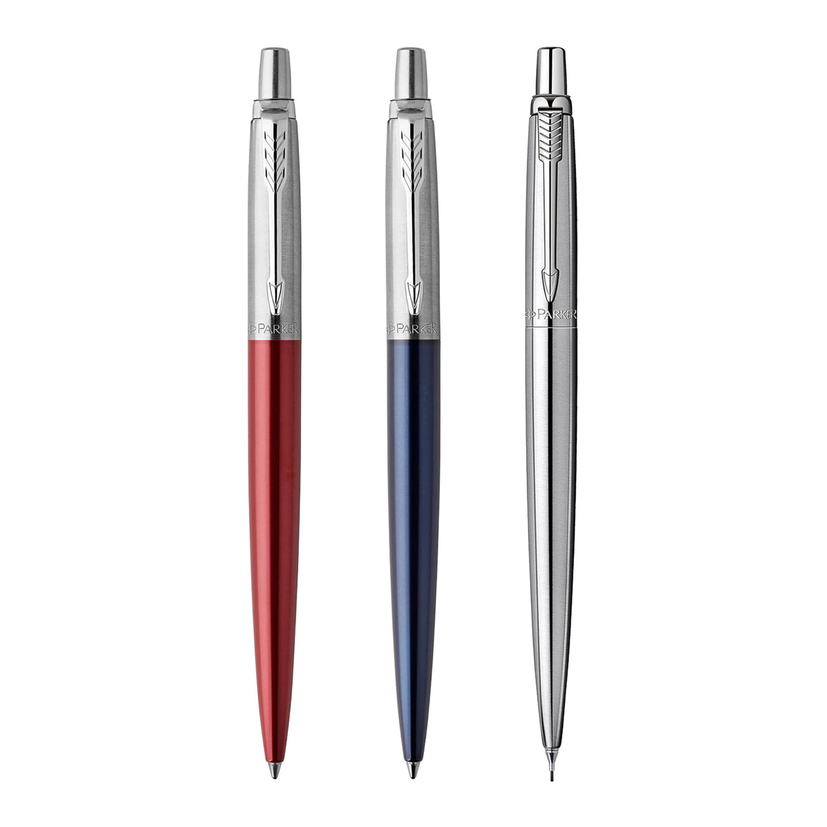 Parker Jotter London Trio Discovery Pack: Ballpoint Pen (Royal Blue) | Gel Pens (Red Kensington) & Mechanical Pencil (Stainless Steel) - 2032740