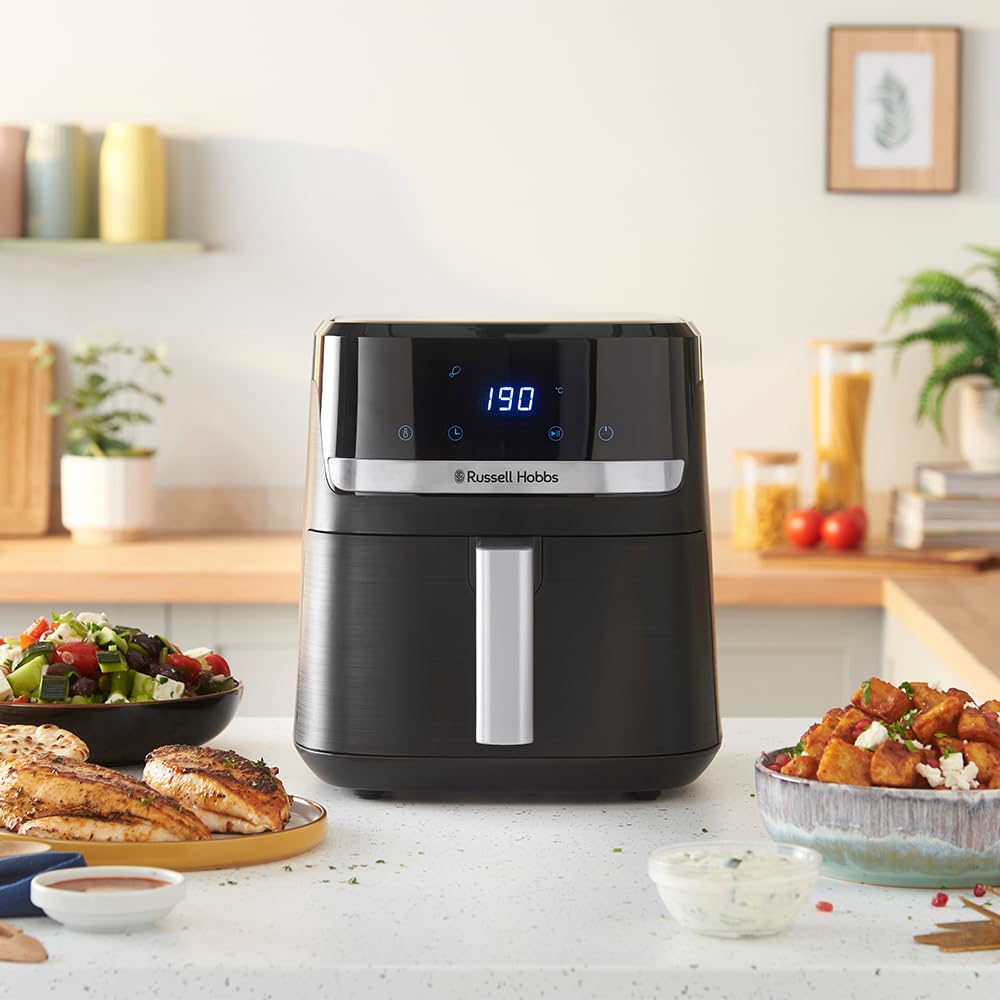 Russell Hobbs hot air fryer XL 5.5 l Rapid AirFryer (compact housing, very quiet) SatisFry (9 programs, dishwasher safe, deep fryer without oil, touch screen, grilling, baking) 27621-56