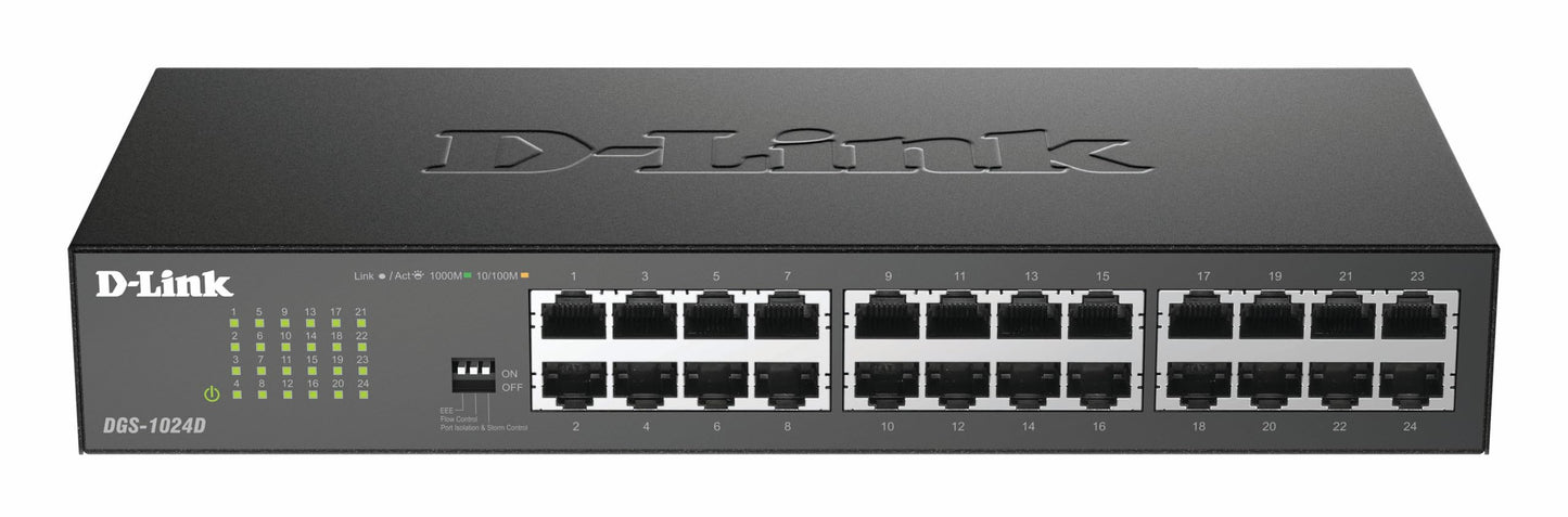 D-Link DGS-1024D Gigabit Ethernet Switch (24 ports, 10/100/1000 Mbit/s, easy plug & play installation, fanless) - DGS-1024D/B