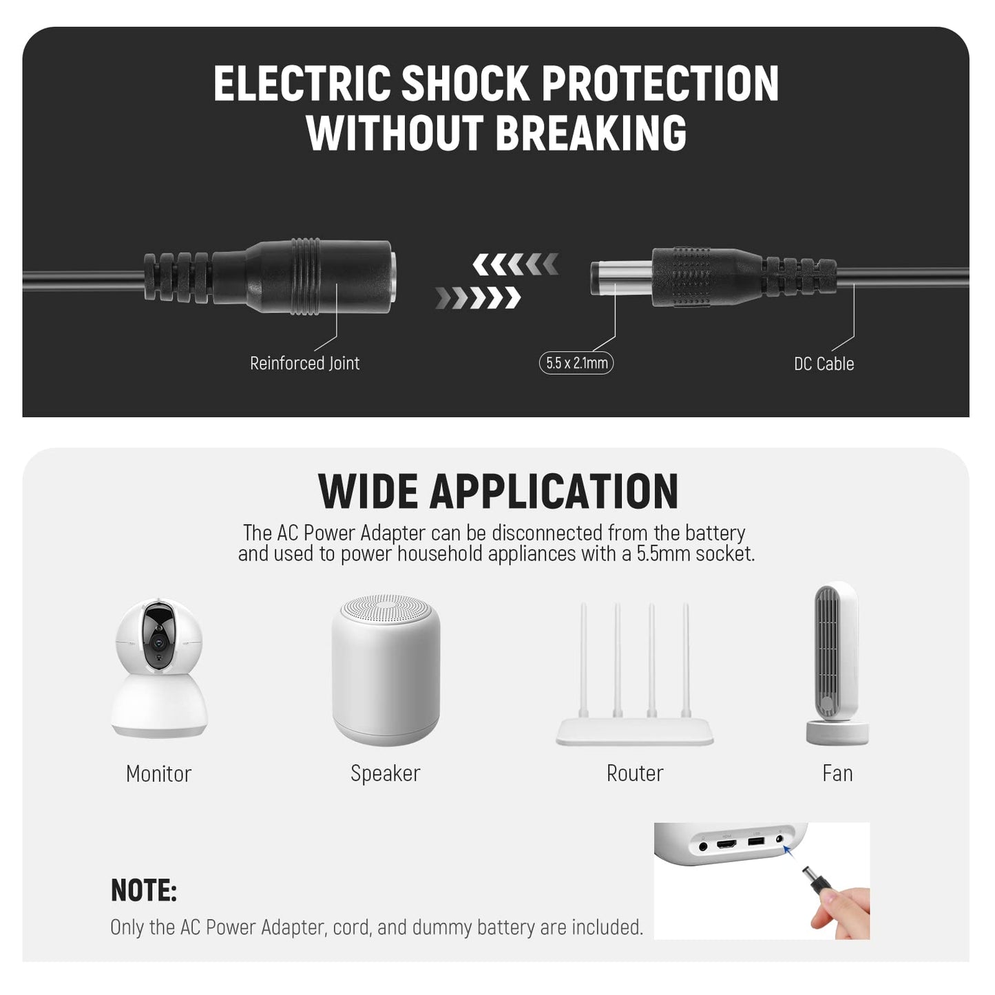 NEEWER Dummy Battery Replacement for LP-E6 LP-E6N LP-E6NH with DC Coupler and AC Power Supply Compatible with Canon EOS R Ra R5 R5C R6 R6II R7 5D 6D 7D Mark II/III/IV 5DS 5DSR 60D 70D 80D 90D - 10101750