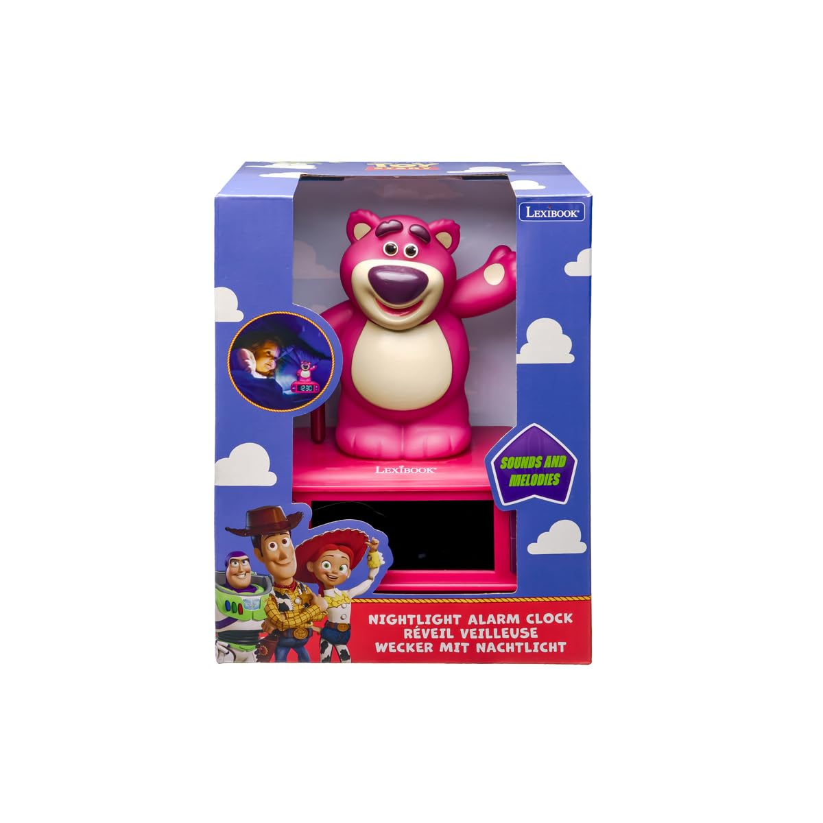 Lexibook, Disney Toy Story, alarm clock night light Lotso, luminous figure, sound effects, alarm selection, LCD display with backlight, snooze function, purple, RL800TS1