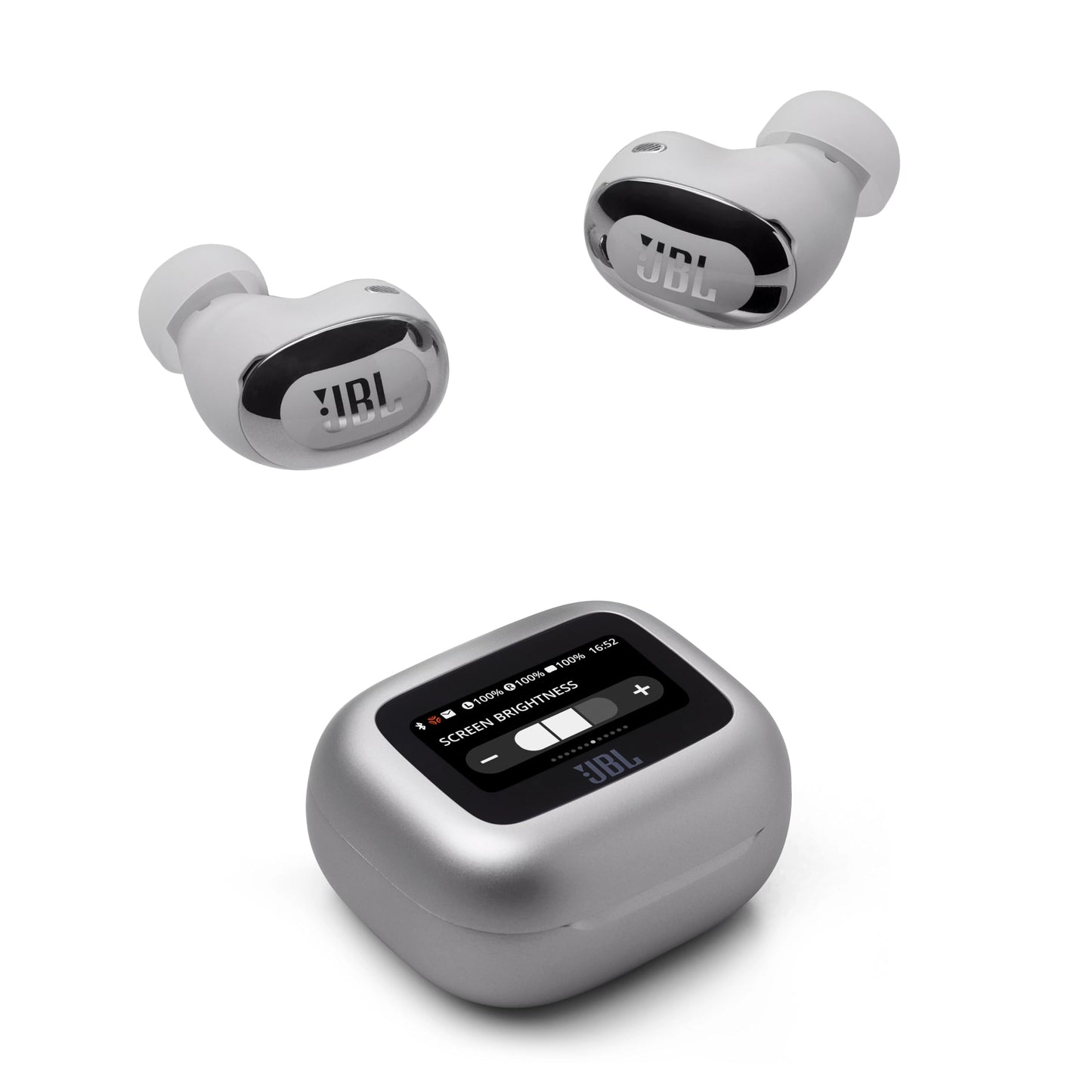 JBL Live Buds 3, wireless earbud headphones with Bluetooth, 40 hours of battery life, True Adaptive Noise Canceling and high-resolution JBL Signature Sound, IP55 waterproof, silver - JBLLIVEBUDS3SIL