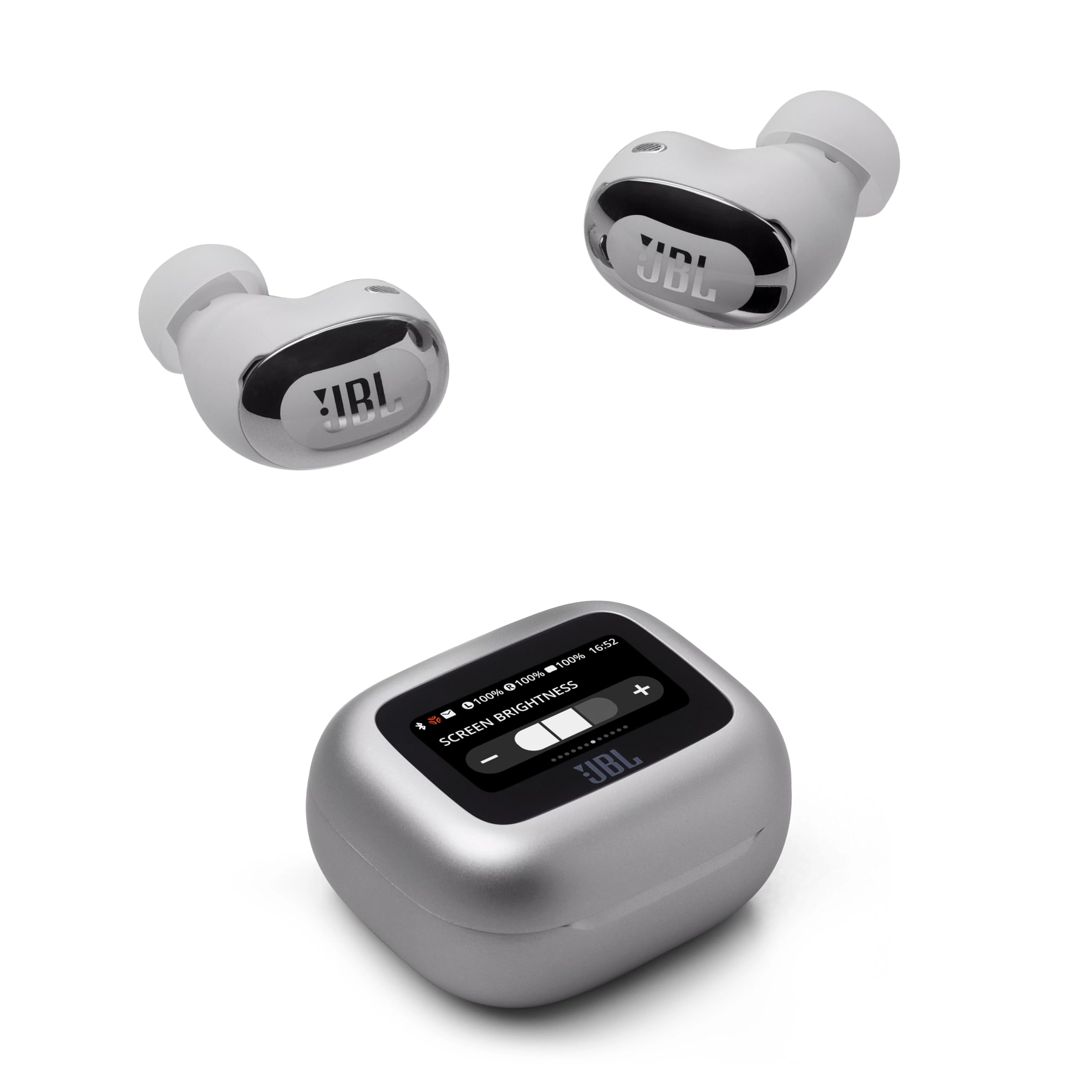 JBL Live Buds 3, wireless earbud headphones with Bluetooth, 40 hours of battery life, True Adaptive Noise Canceling and high-resolution JBL Signature Sound, IP55 waterproof, silver - JBLLIVEBUDS3SIL