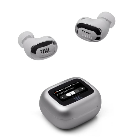 JBL Live Buds 3, wireless earbud headphones with Bluetooth, 40 hours of battery life, True Adaptive Noise Canceling and high-resolution JBL Signature Sound, IP55 waterproof, silver - JBLLIVEBUDS3SIL