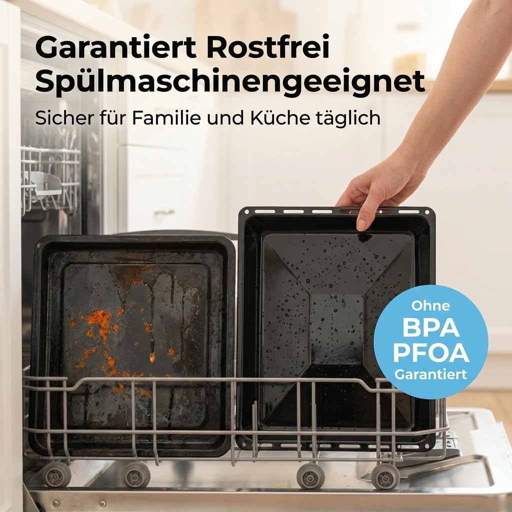 ICQN Deep baking tray 45.5 × 37.5 × 6 cm, compatible with Bosch, Siemens, Constructa & Neff, enamelled drip pan for oven & stove - YAK00-1000-000-018