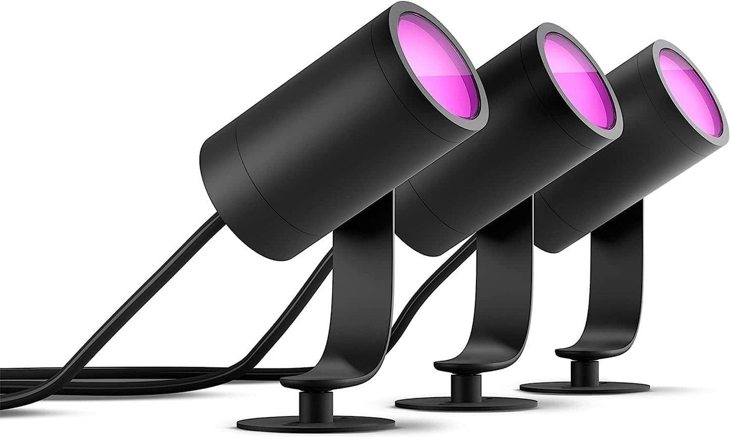 Philips Hue White & Color Ambiance Lily garden spotlight basic set of 3 (1,770 lm), dimmable outdoor lights with 16 million colors, smart light control via voice or app, black - 1741430P7