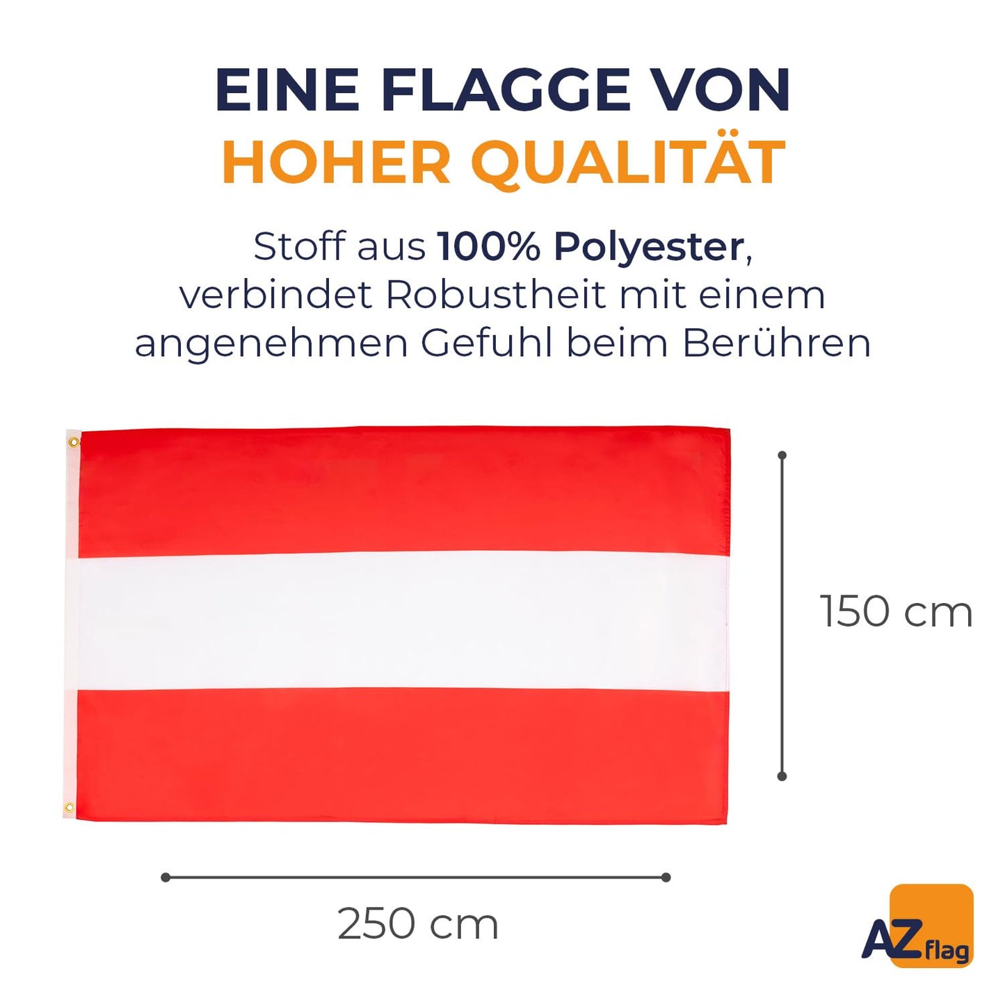 AZ FLAG - Austria Flag - 250x150 cm - Large Austrian Flag 100% Polyester with Brass Eyelets - 300g - K_15
