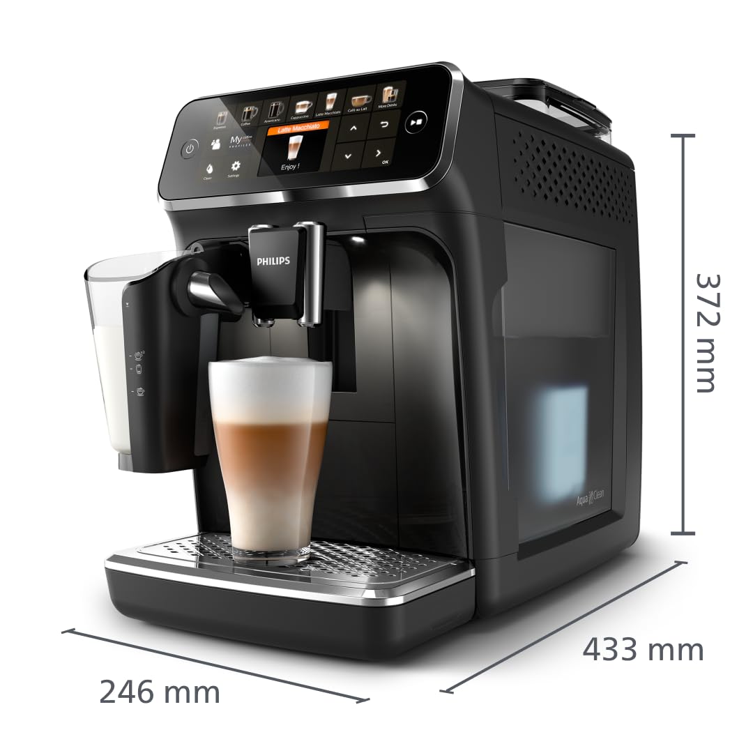 PHILIPS fully automatic coffee machine from the 5400 series - espresso machine for 12 drinks, quick-cleaning LatteGo system, intuitive TFT display, customizable coffee settings (EP5441/50)
