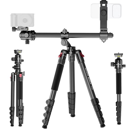NEEWER Basics 64.5" Horizontal Overhead Tripod Camera Tripod Monopod for Cameras Aluminum Travel Tripod for DSLR Camcorder with Mobile Phone Holder Compatible with iPhone for Video, 10kg Load Capacity, TP66