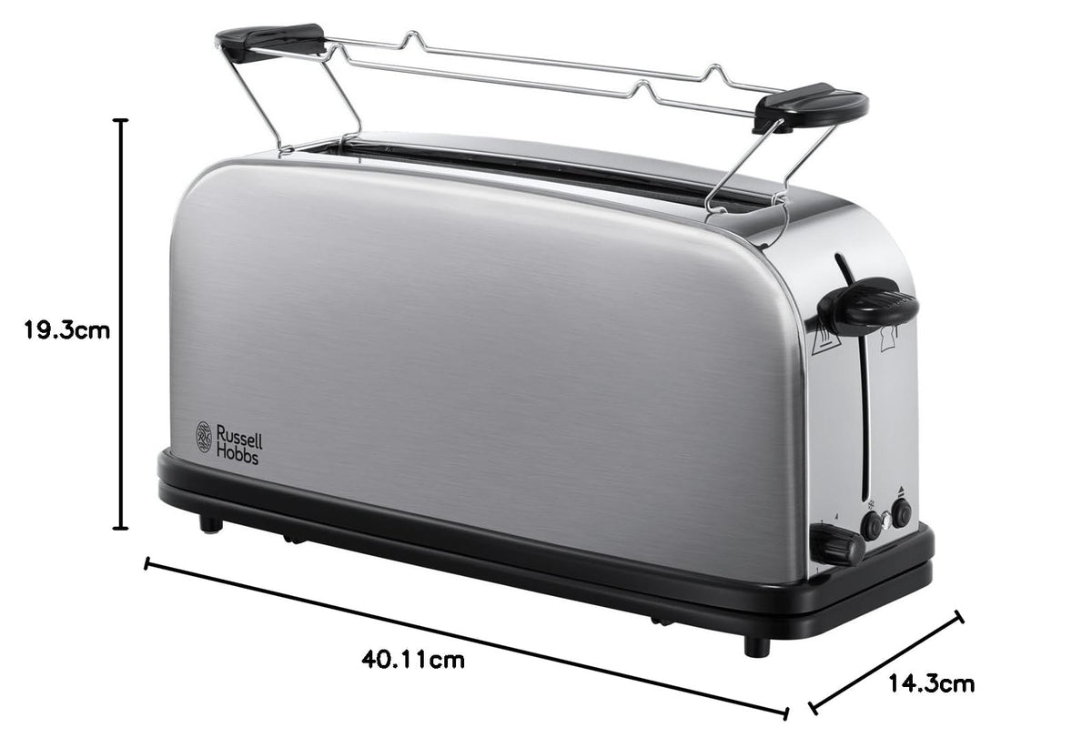 Russell Hobbs Toaster [Long Slot for 2 Slices / 1 Wide Slice of Bread] Adventure Stainless Steel (extra wide toast slot, includes bun attachment, 6 browning levels + defrost function, 1000W) 21396-56