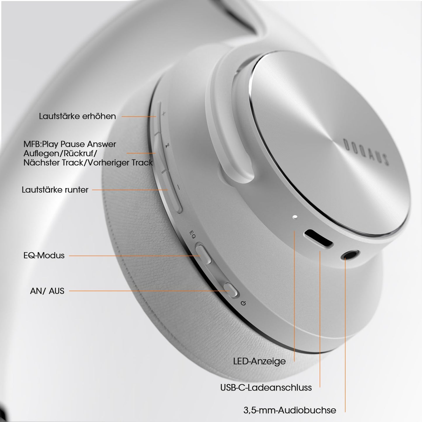 DOQAUS Bluetooth Headphones Over Ear, Up to 90 Hours Wireless Headphones with 3 EQ Modes, HiFi Stereo Foldable Headset with Microphone, Soft Ear Pads for iPhone/ipad/Android/Laptops-Light Gray - Care1