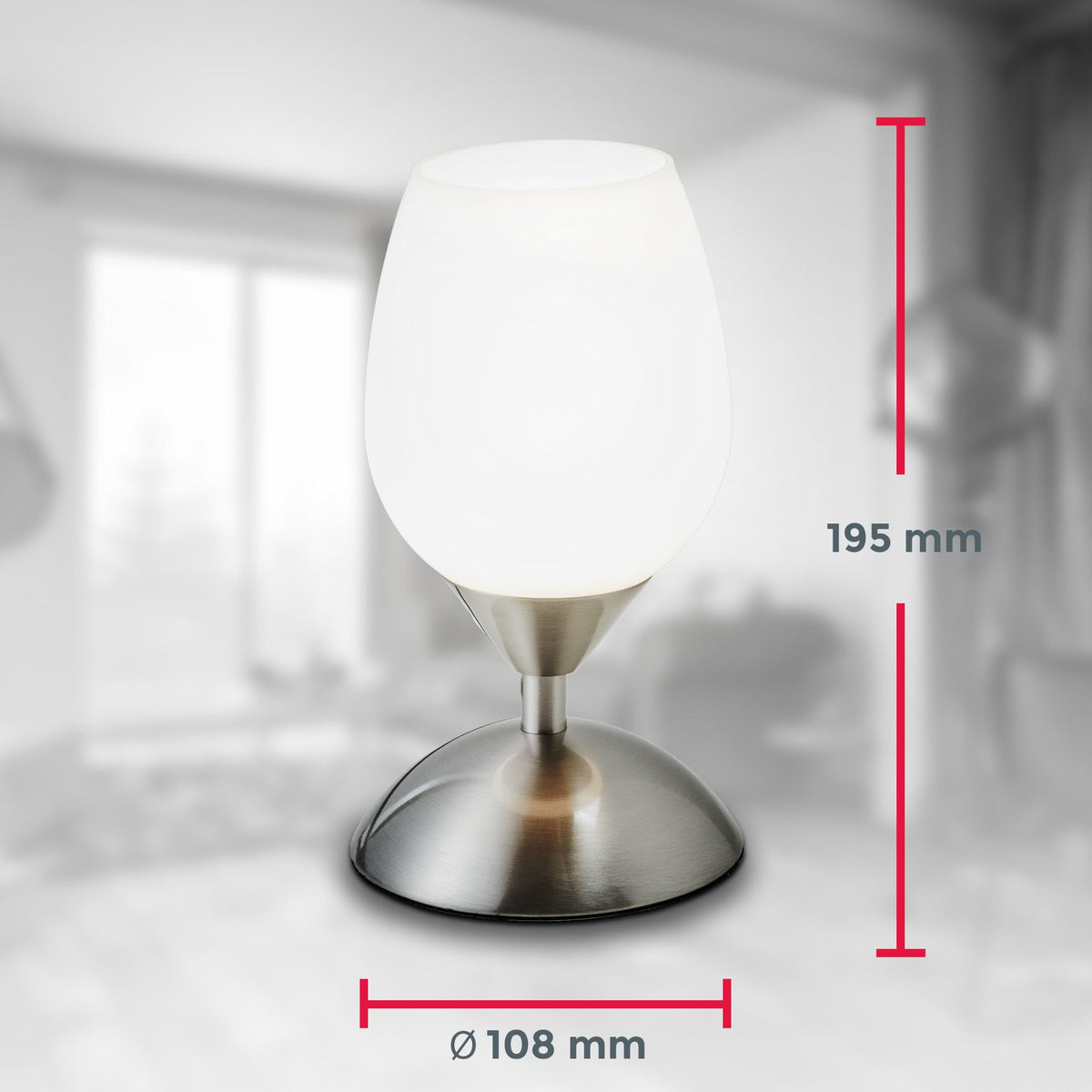 B.K.Licht - Nightstand lamp with touch control, dimmable, E14 socket, white tulip glass, table lamp, lamp, nightstand light, desk light, reading lamp, reading light, 10.8x19.5 cm, matte nickel-white - BKL1088