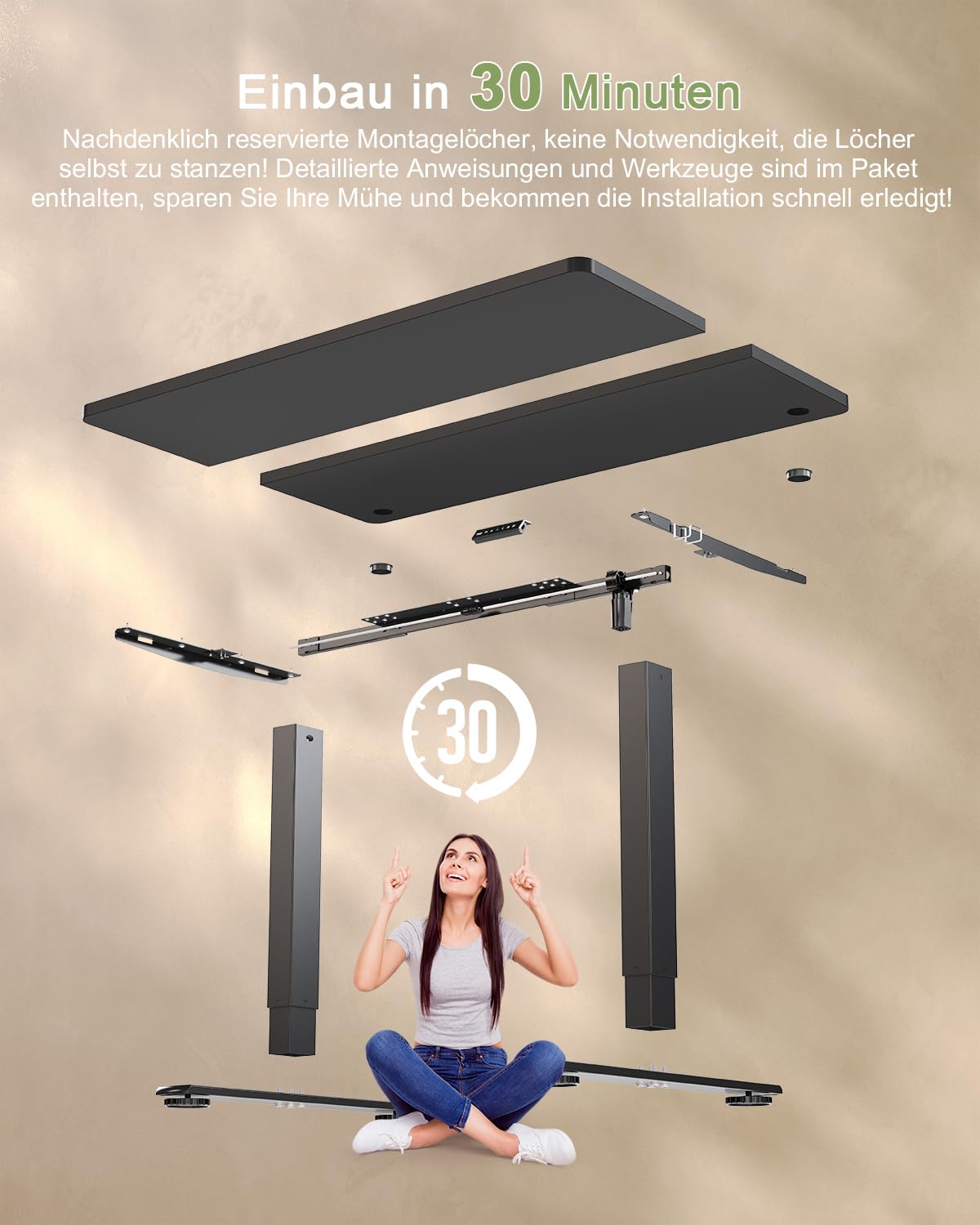 JUMMICO Birou reglabil pe înălțime cu port de încărcare USB, birou electric reglabil pe înălțime 80 x 60 cm, masă stand-sit, birou în picioare, masă de calculator reglabilă, birou în picioare, negru - 0403