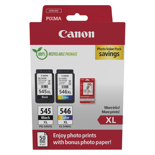 Canon PG-545XL + CL-546XL FINE Original XL Ink Cartridges + Photo Paper - 8286B011