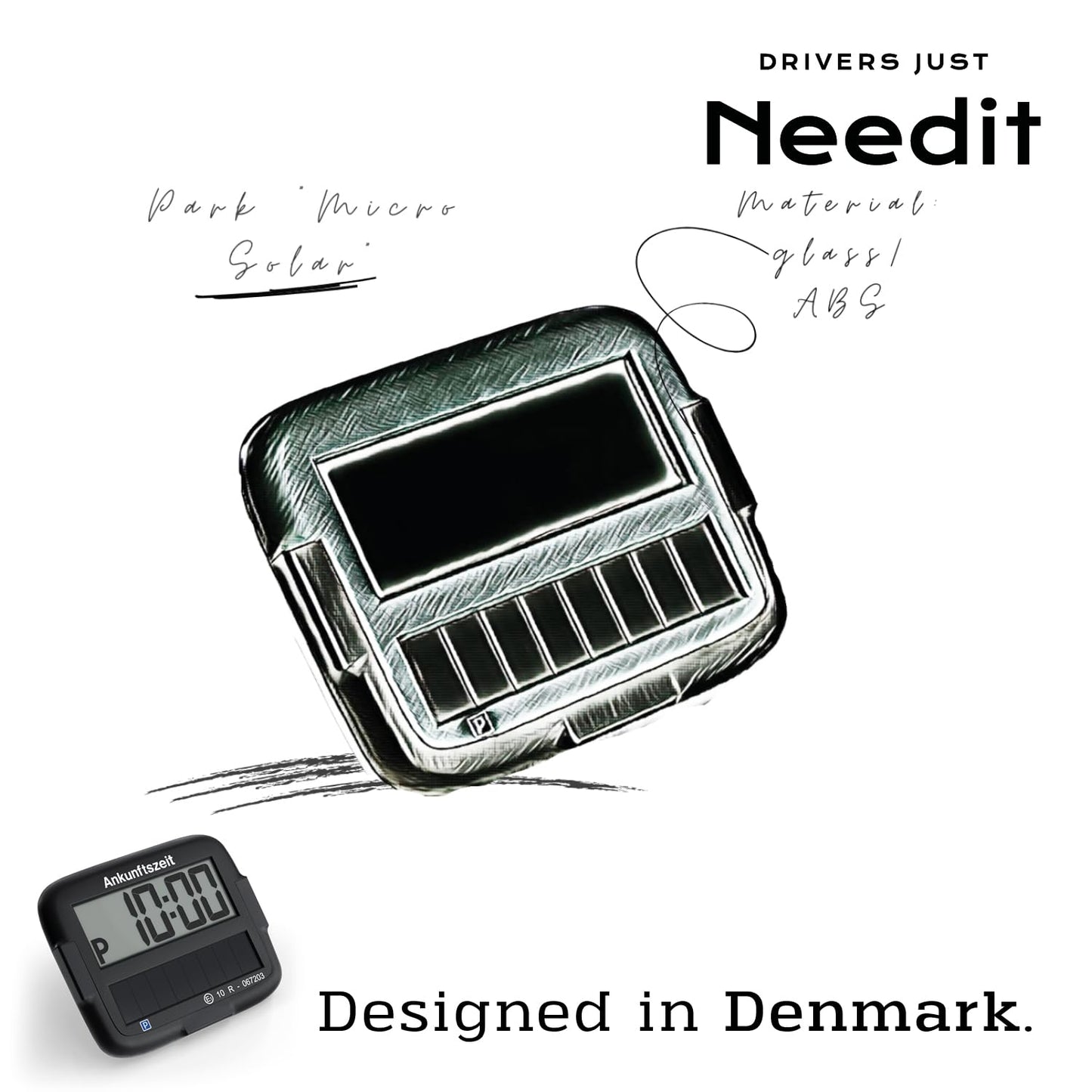 Needit Park Micro Solar Electronic Parking Disc [NEW Model 2025] I infinite energy, zero battery change | the only parking disc in Germany with an integrated rechargeable battery | black - 9010